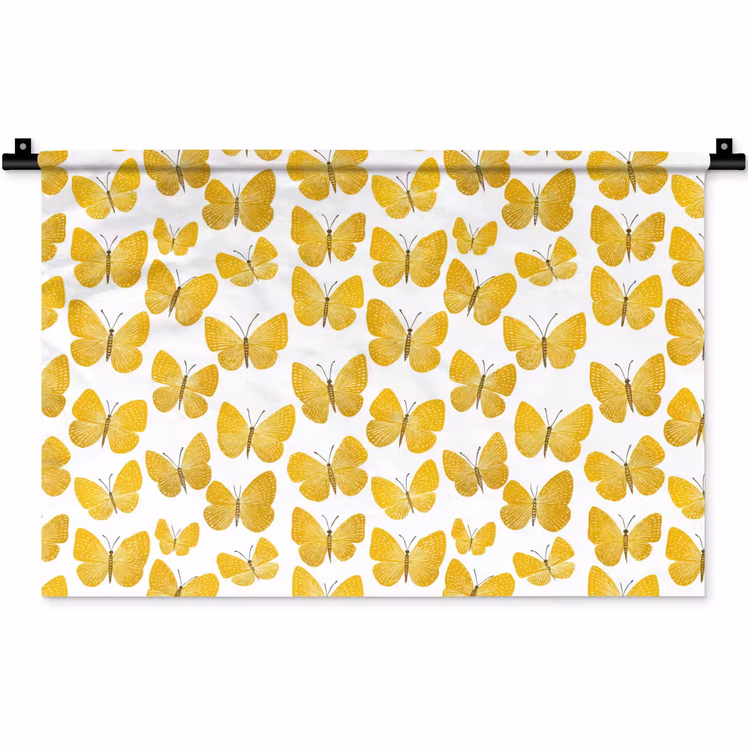Vlinders - Botanisch - Illustratie - Geel - Wit Wandkleed katoen klein 269 -zz3d