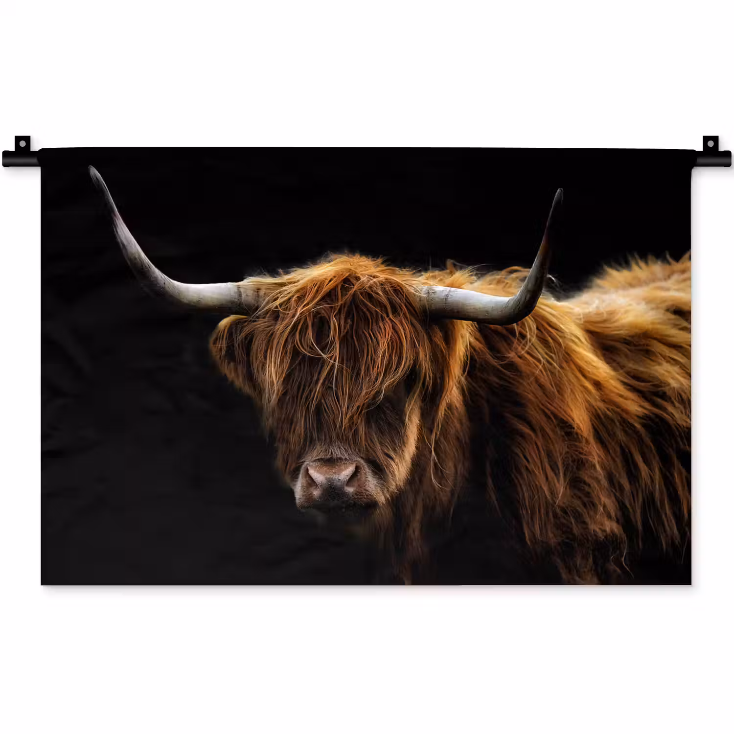 Schotse Hooglander - Horens - Zwart - Dieren - Natuur - Wild - Koe Wandkleed katoen klein -zz3d