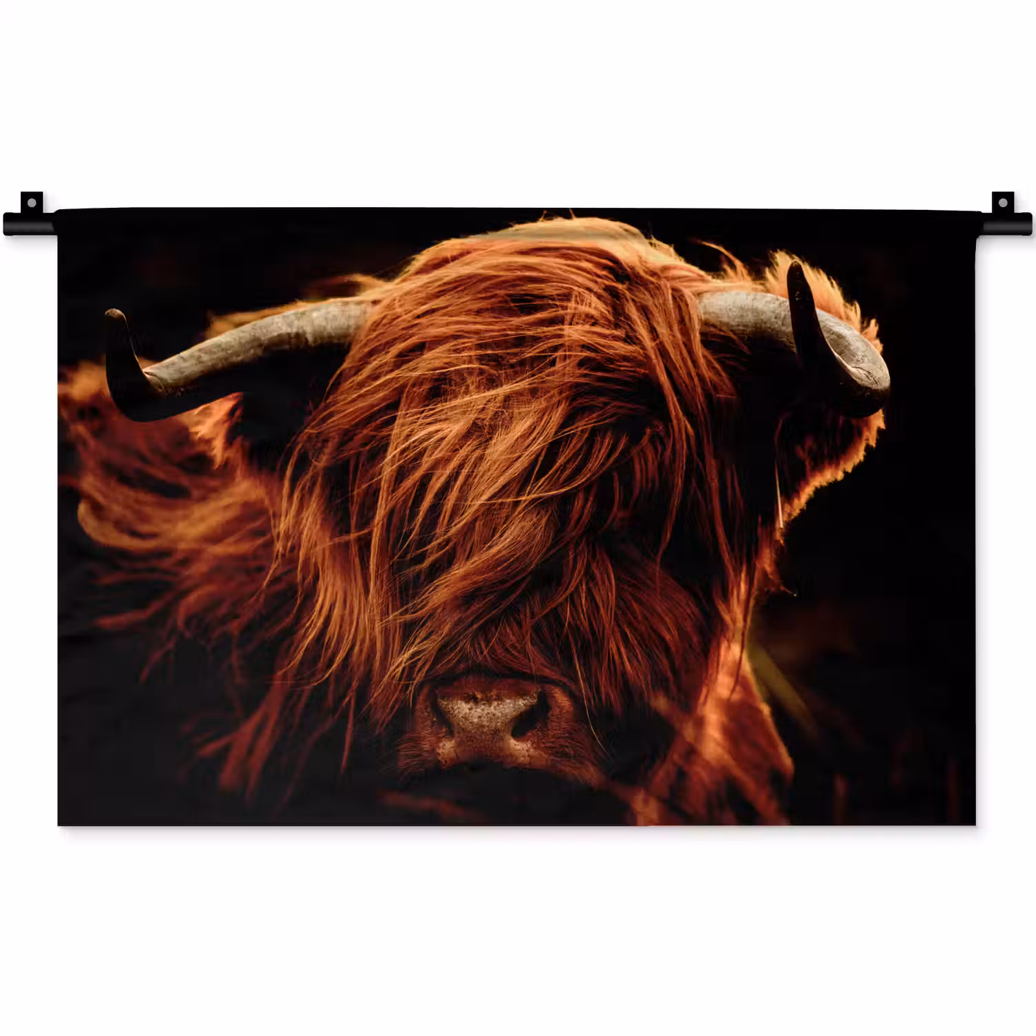 Schotse hooglander - Koe - Hoorns - Portret - Dieren Wandkleed katoen klein -zz3d