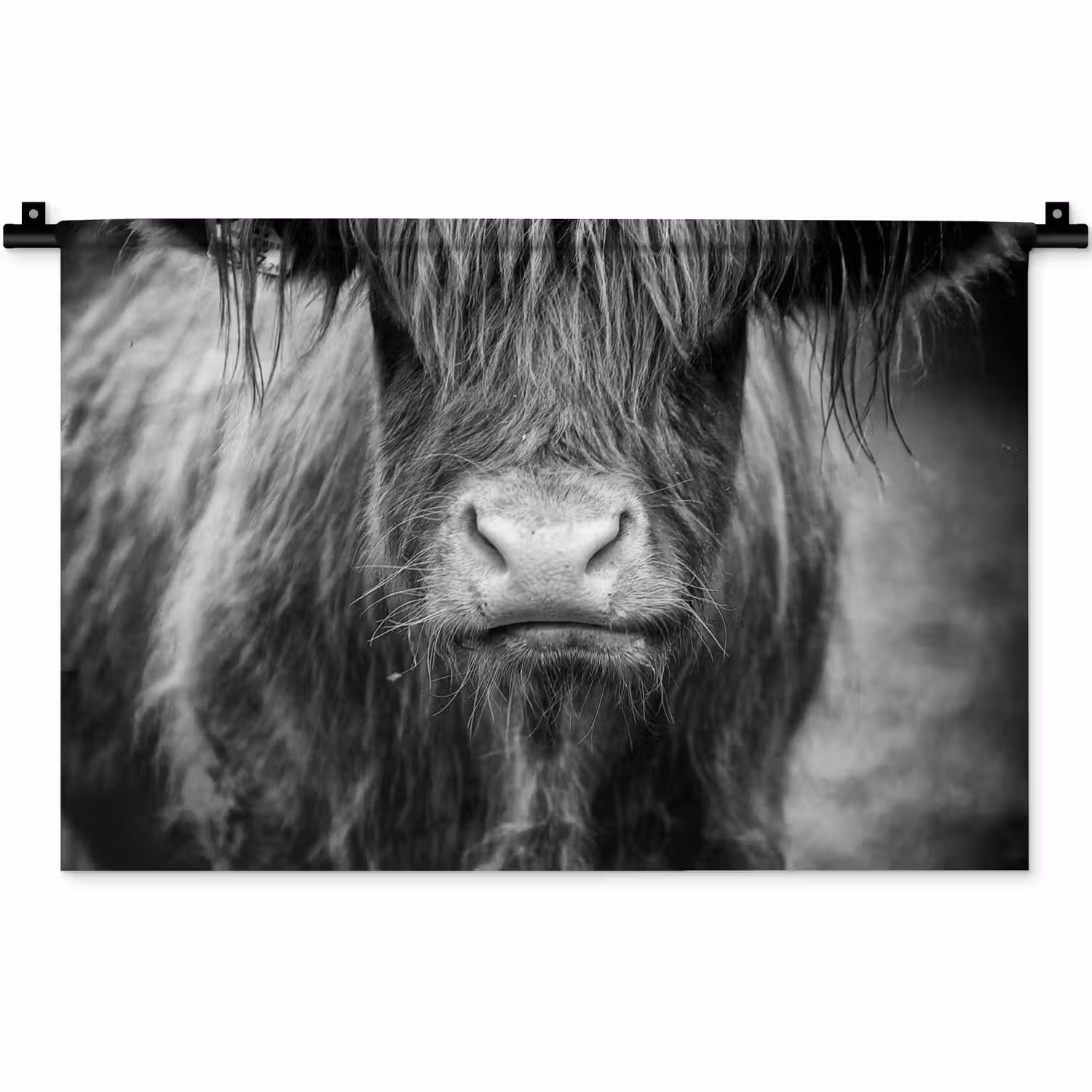 Schotse hooglander - Koe - Zwart - Wit - Dieren Wandkleed katoen klein -zz3d