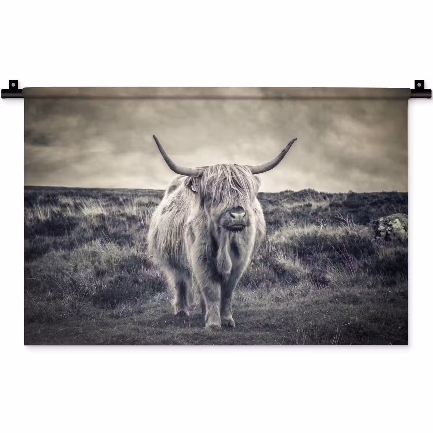 Schotse hooglander - Dieren - Wolken - Koe - Natuur Wandkleed katoen klein -zz3d