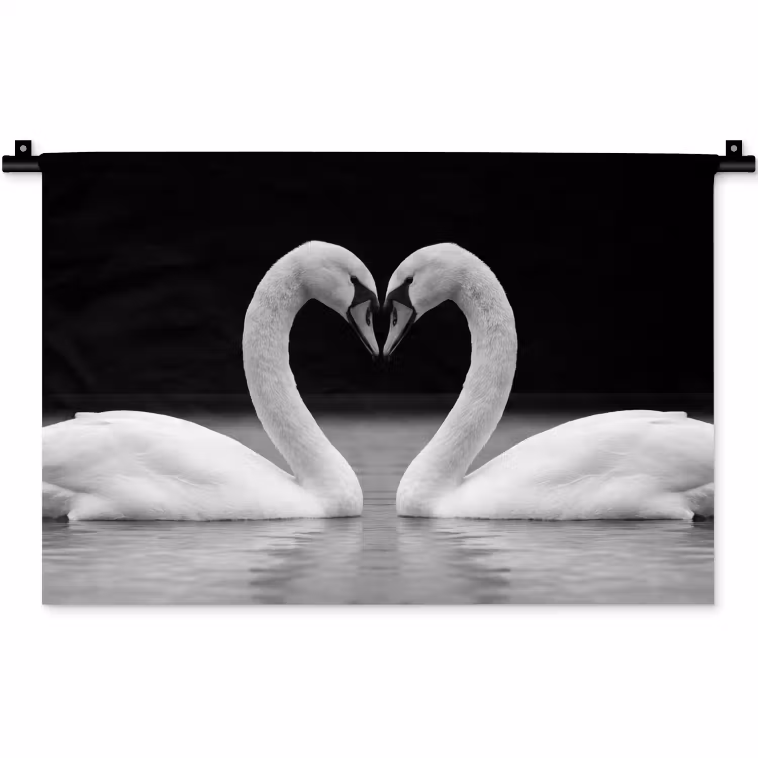 Zwanen - Hart - Zwart - Wit Wandkleed katoen klein -zz3d