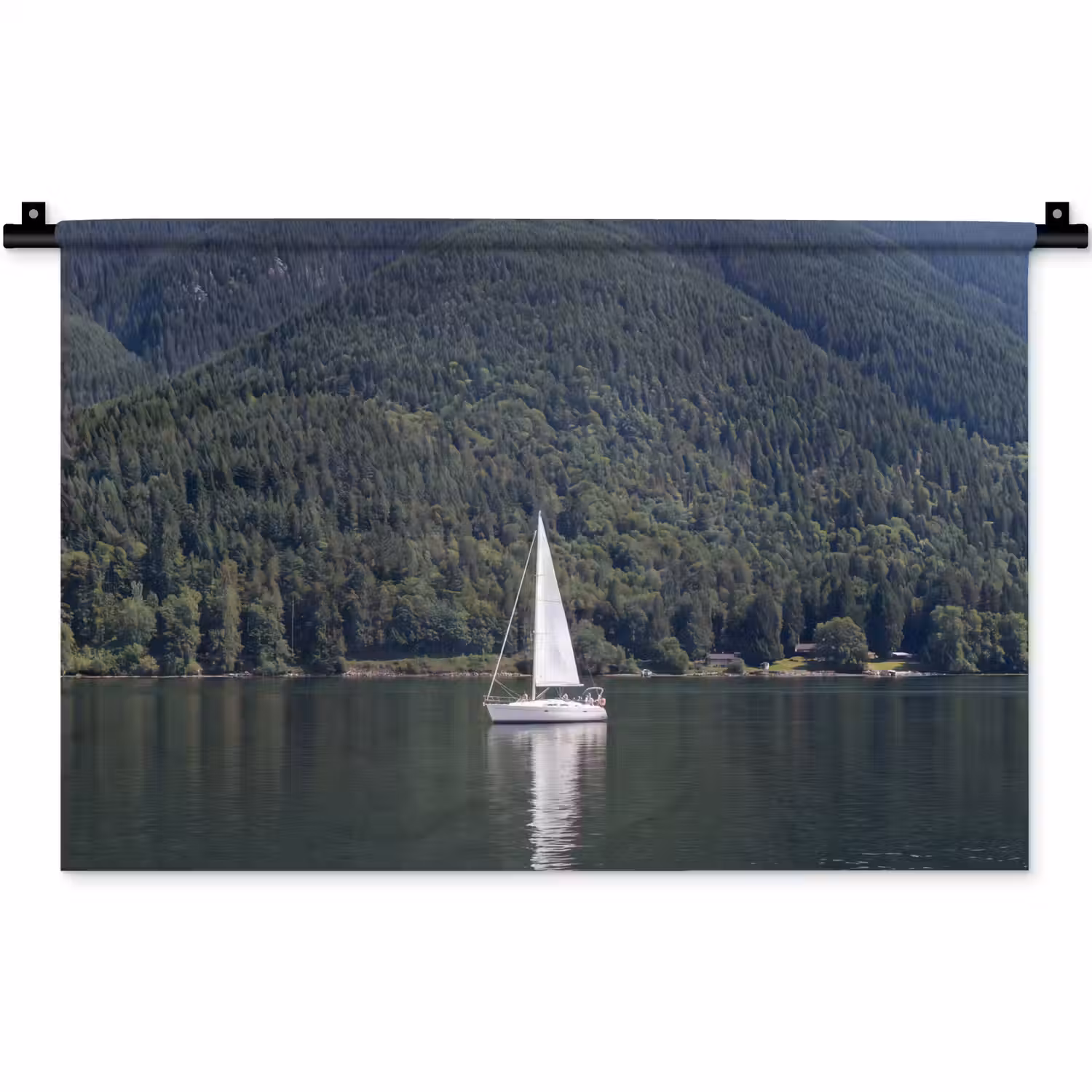 Zeilboot - Water - Bergen - Natuur - Groen Wandkleed katoen klein -zz3d