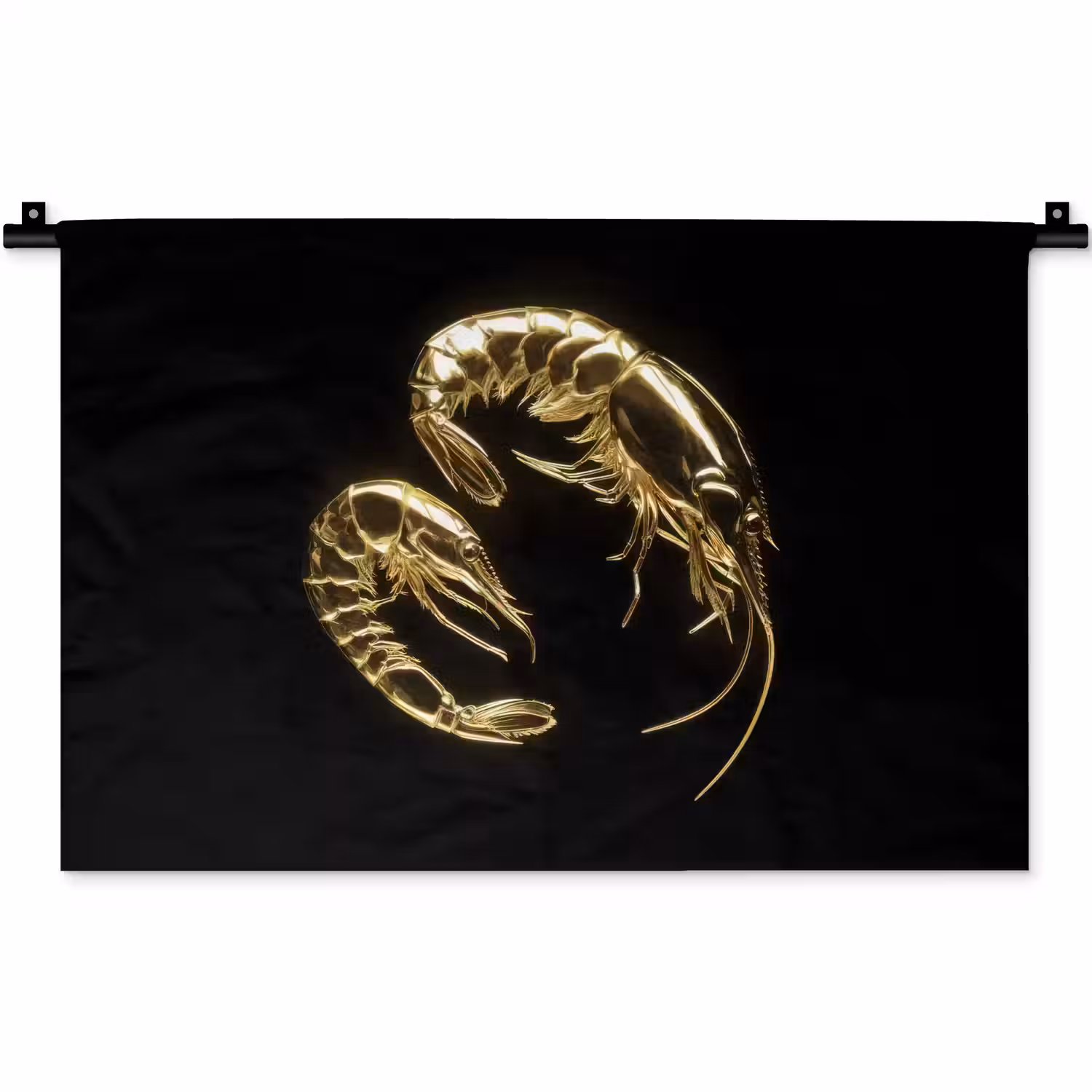Garnalen - Zwart - Goud - Dieren Wandkleed katoen klein -zz3d