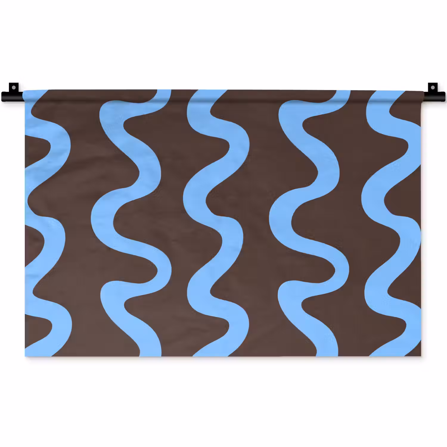 Kronkelende lijnen - Blauw - Bruin - Minimalistisch Wandkleed katoen klein 269 -zz3d