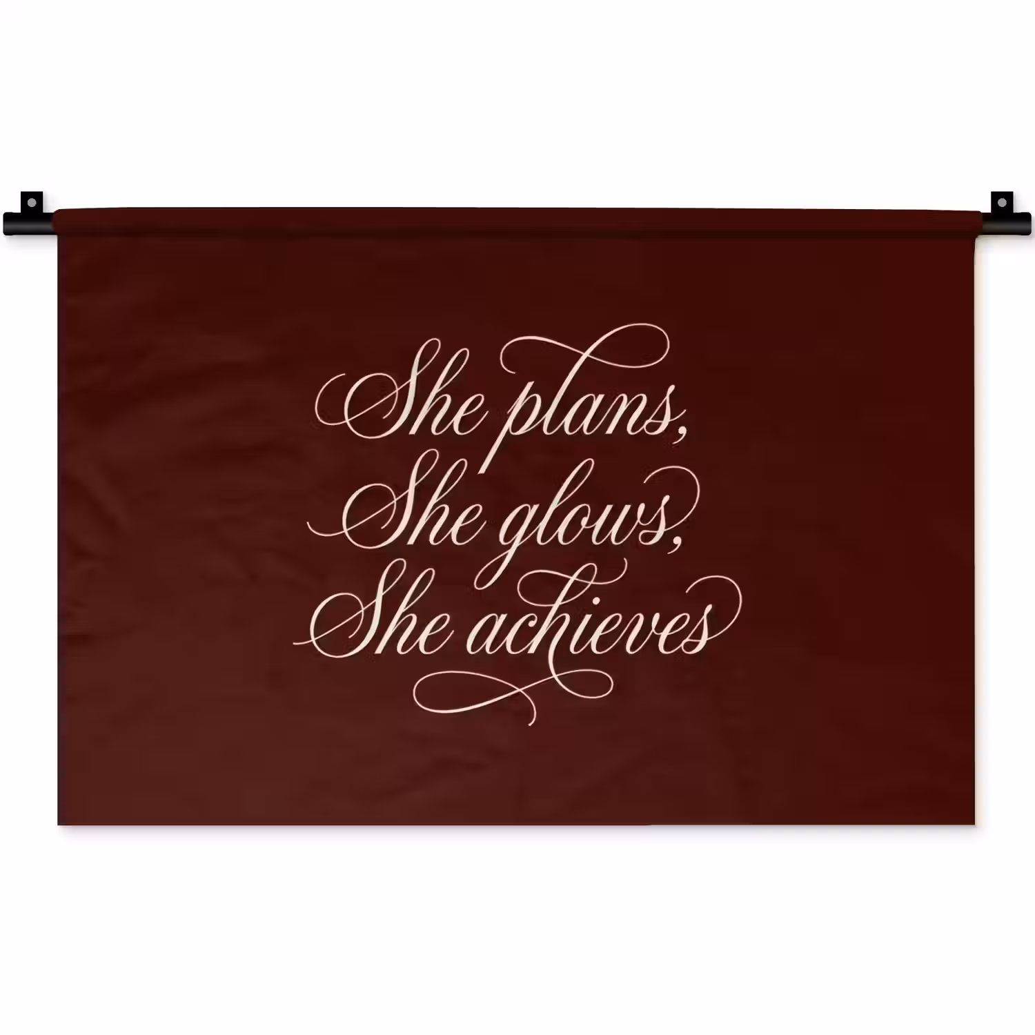 She plans she glows she achieves - Rood - Cursief Wandkleed katoen klein -zz3d