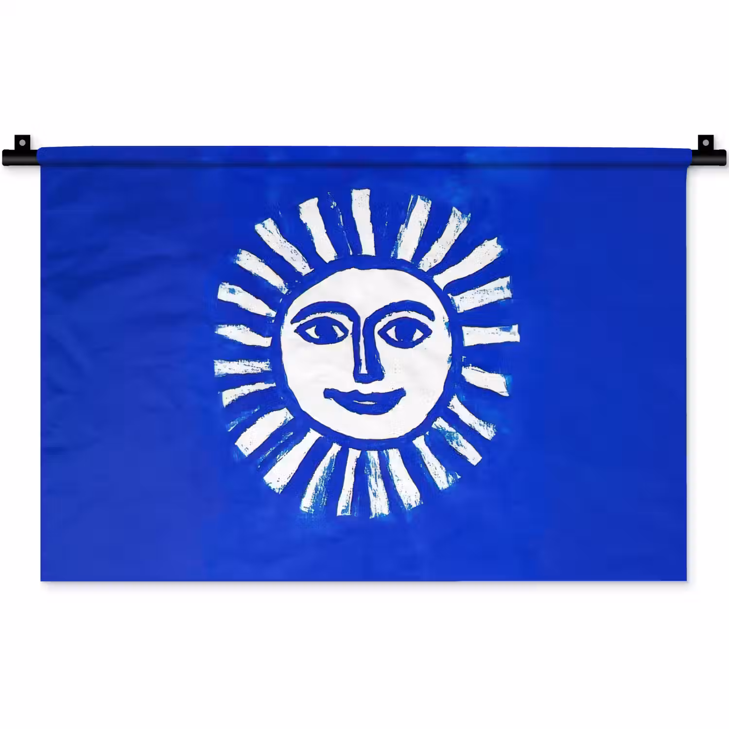 Zon - Gezicht - Penseelstructuur - Blauw Wandkleed katoen klein -zz3d