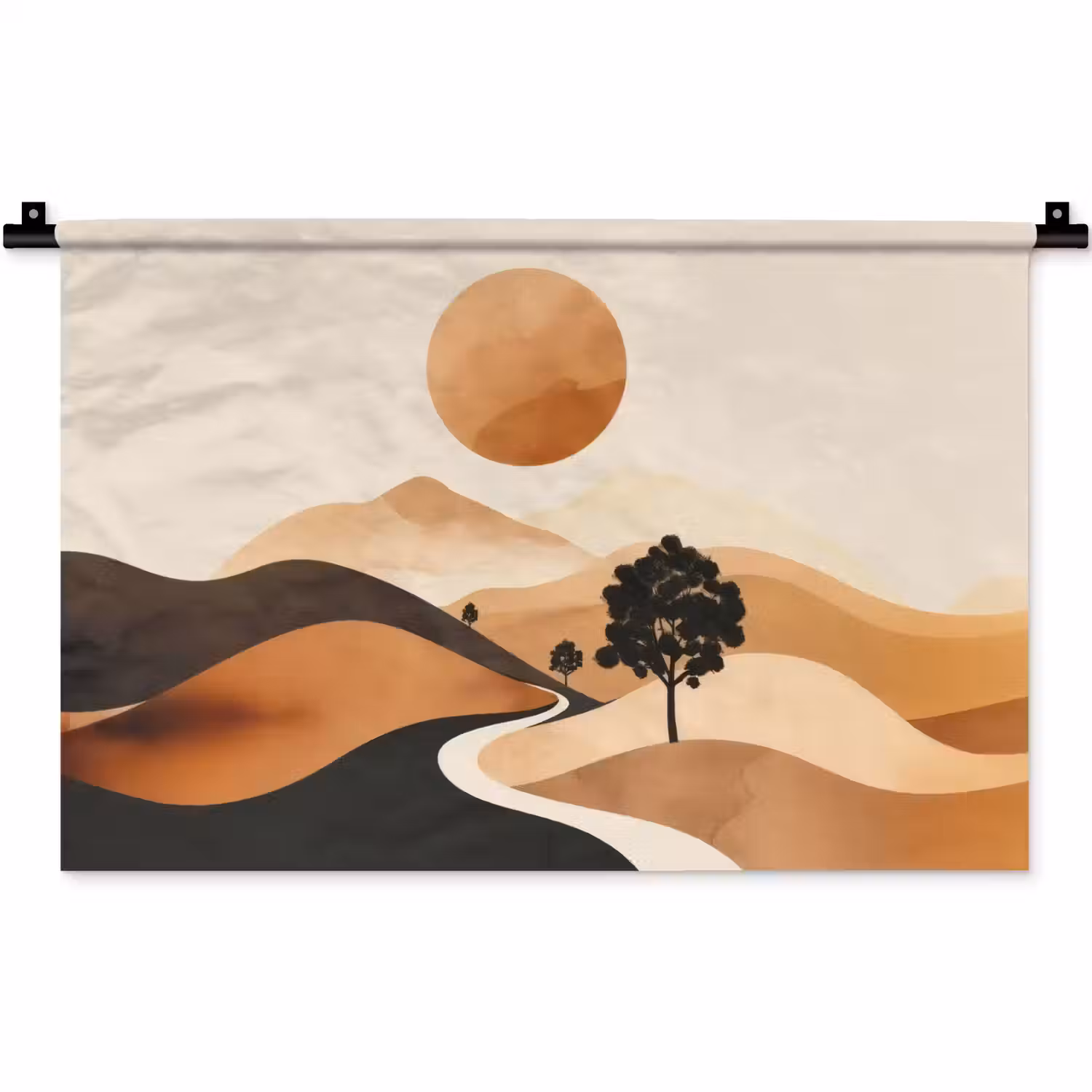 Zon - Heuvels - Boom - Abstract Wandkleed katoen klein -zz3d