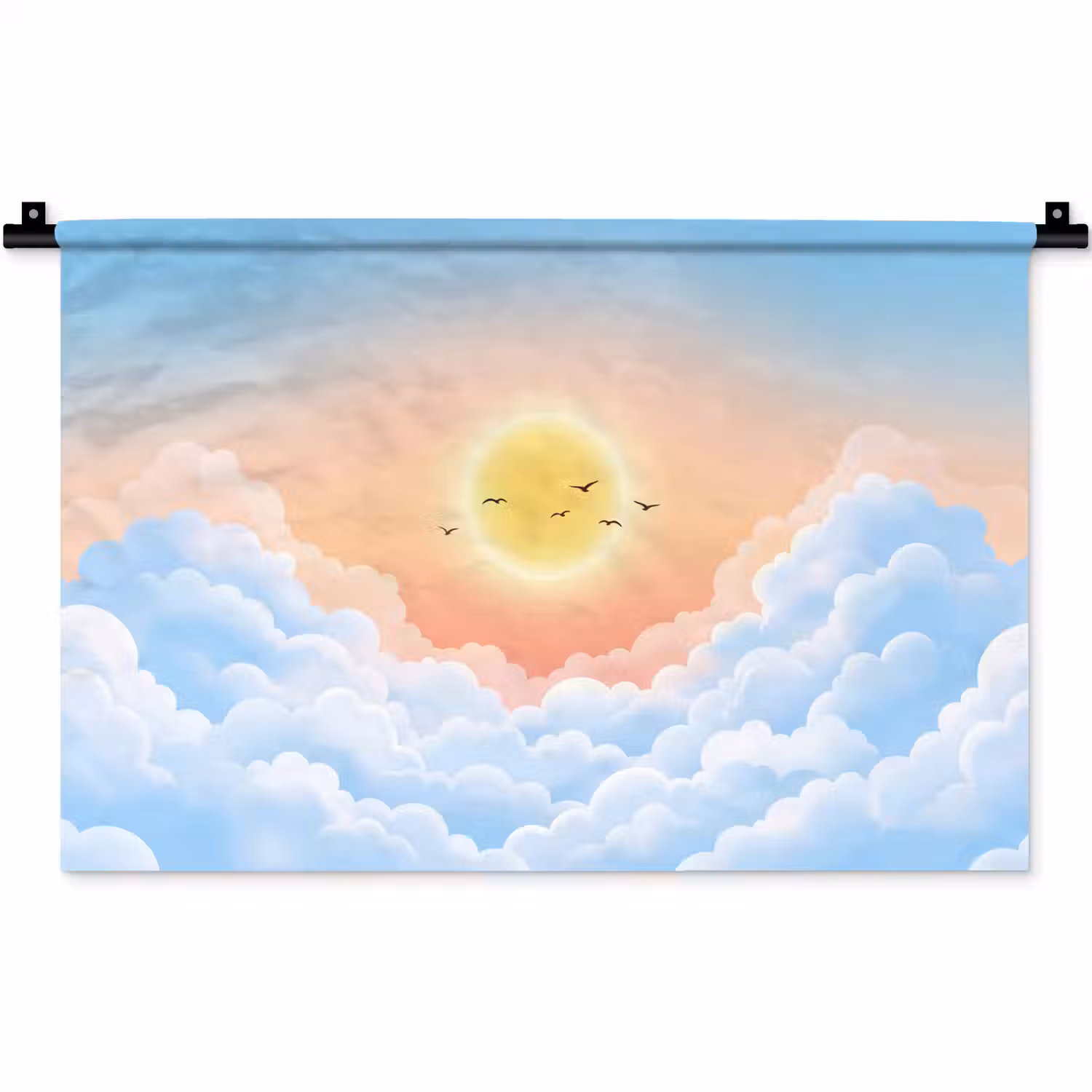 Zon - Vogels - Lucht - Natuur - Geel Wandkleed katoen klein -zz3d