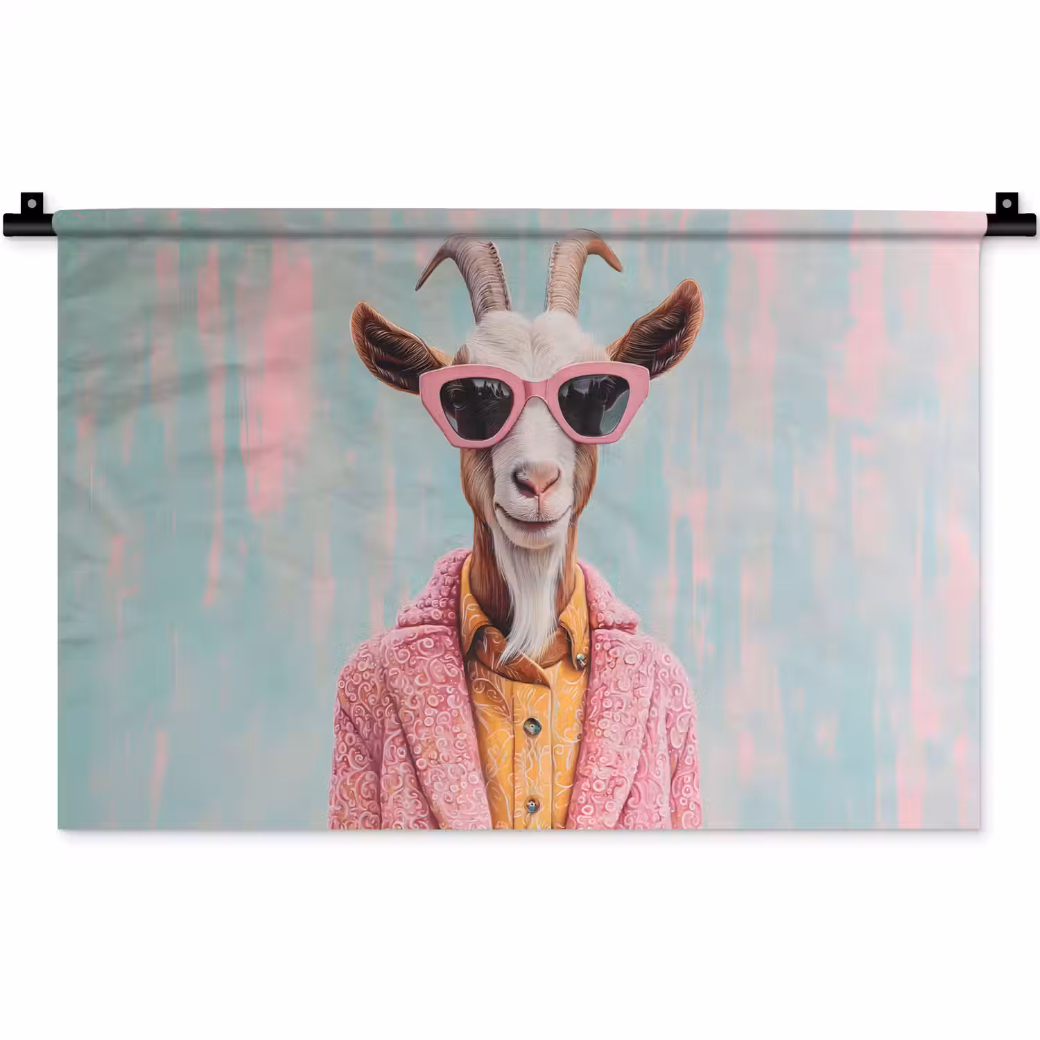 Zonnebril - Roze - Geit - Horen Wandkleed katoen klein -zz3d