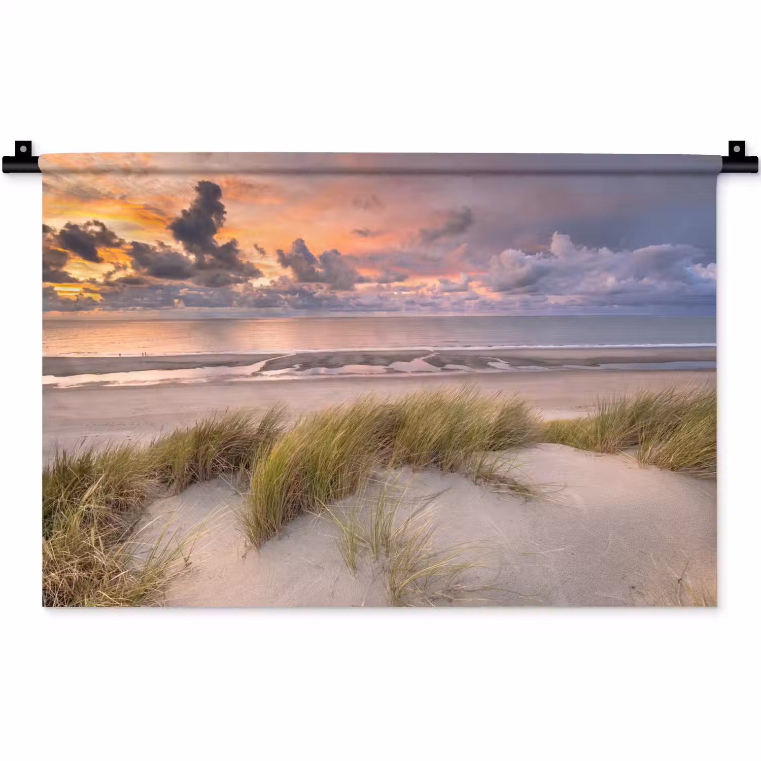 Zonsondergang - Duin - Strand - Planten - Zee Wandkleed katoen klein -zz3d