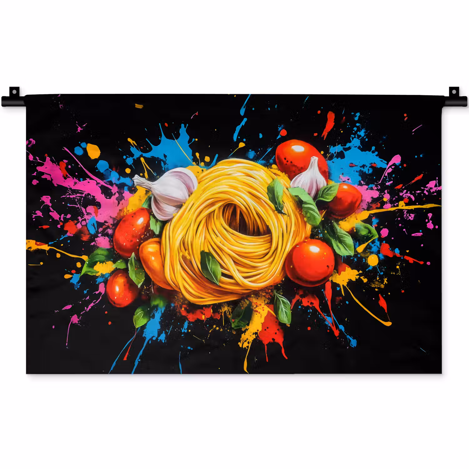 Spaghetti - Graffiti - Verf - Kleurrijk - Eten - Modern Wandkleed katoen klein -zz3d