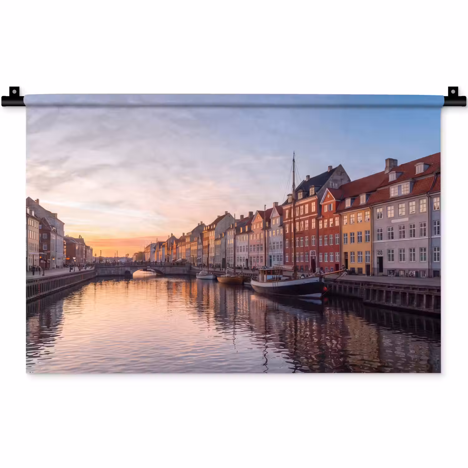 Stad - Gracht - Zonsondergang - Klassiek - Kleurrijk Wandkleed katoen klein -zz3d
