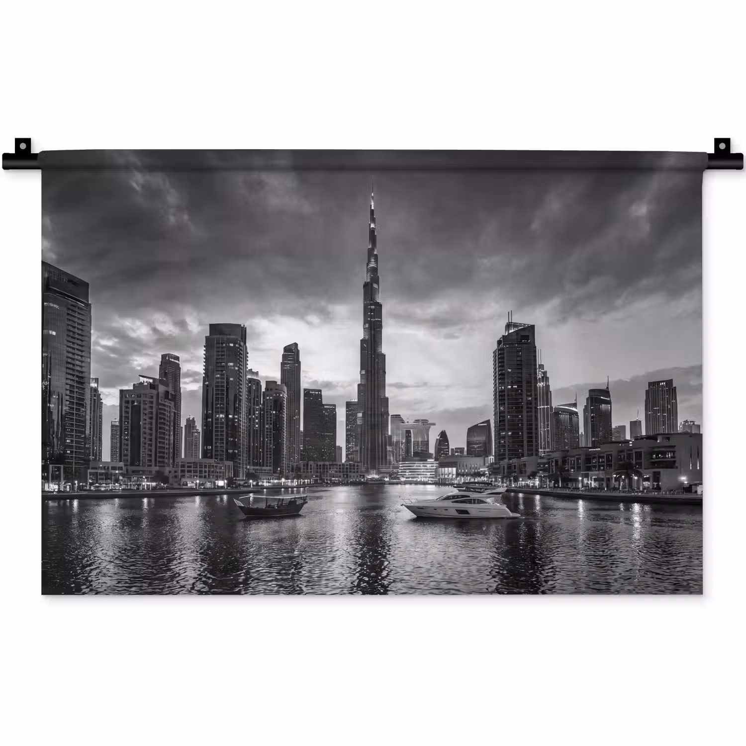 Stad - Skyline - Architectuur - Avond - Zwart-wit Wandkleed katoen klein -zz3d