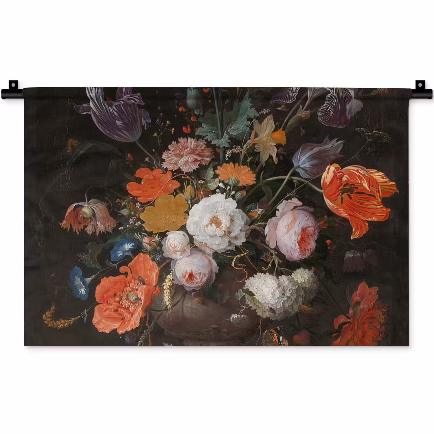 Stilleven met bloemen en een horloge - Schilderij van Abraham Mignon Wandkleed katoen klein -zz3d