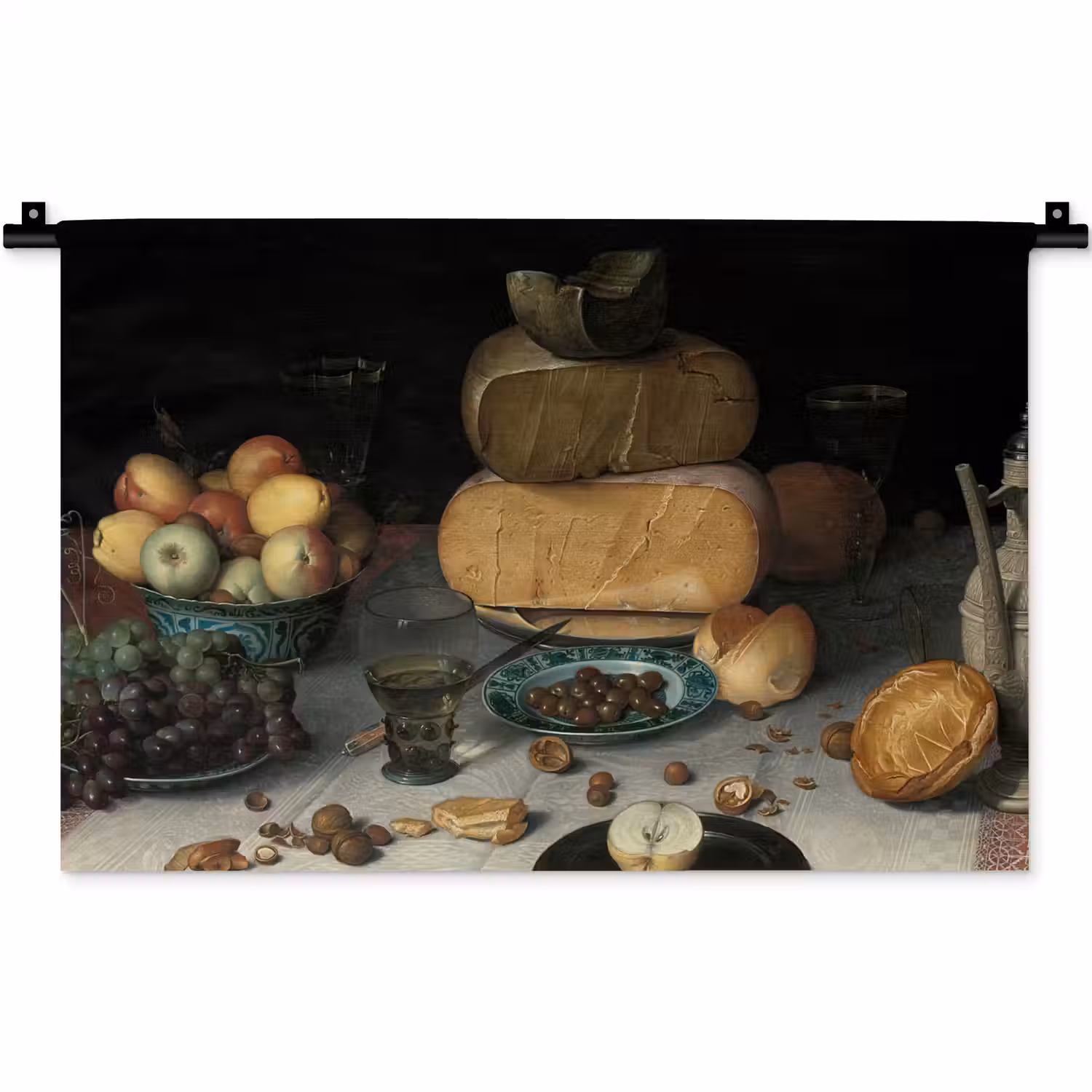 Stilleven met kazen - Schilderij van Floris Claesz. van Dijck Wandkleed katoen klein -zz3d
