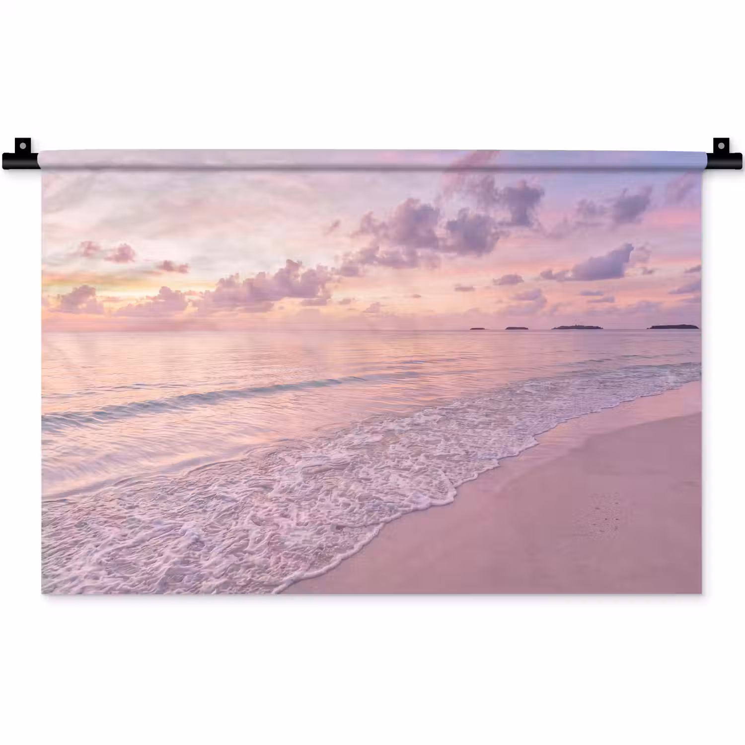 Strand - Zonsondergang - Natuur - Minimalistisch - Roze Wandkleed katoen klein -zz3d