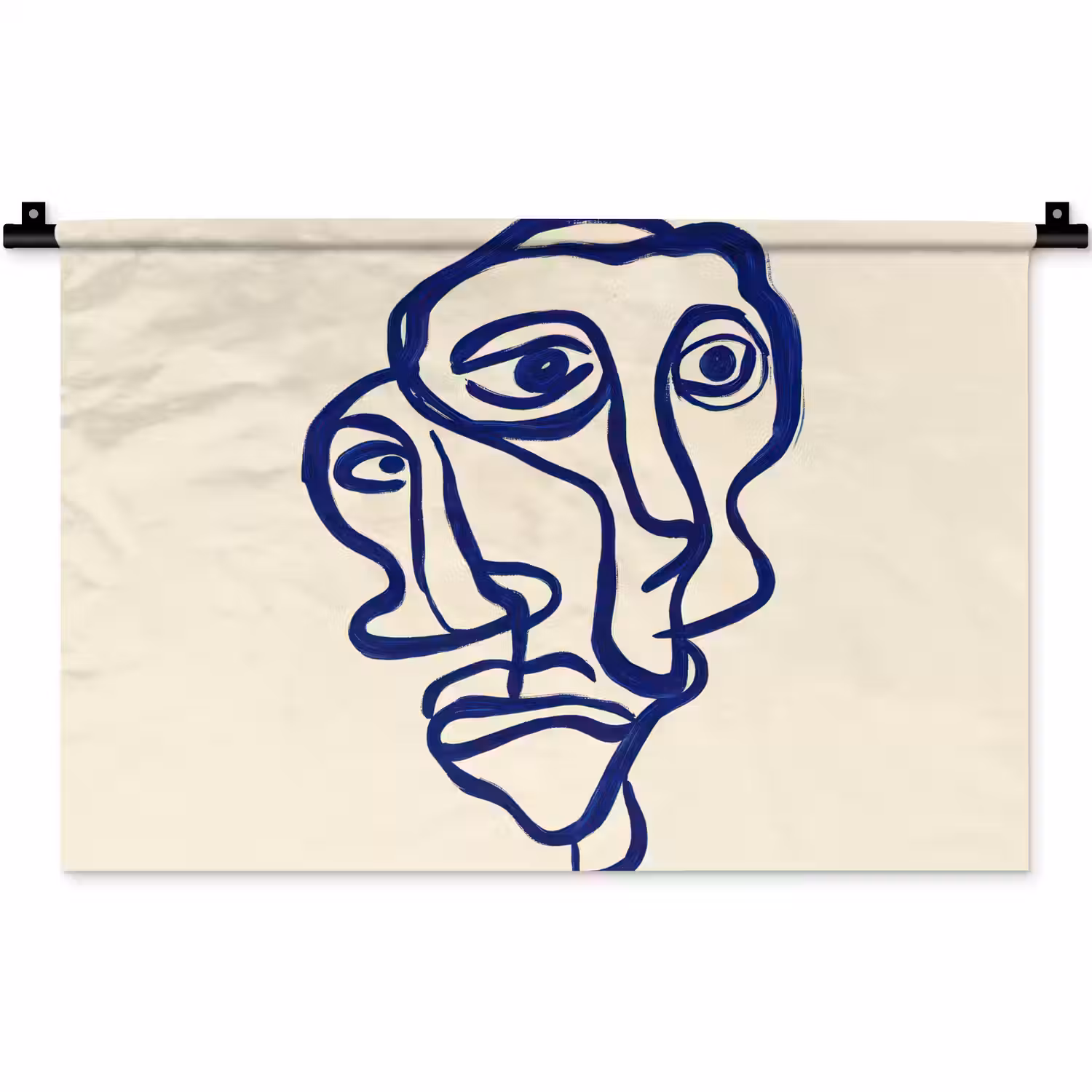 Lijntekening - Overlappende gezichten - Donkerblauw Wandkleed katoen klein -zz3d