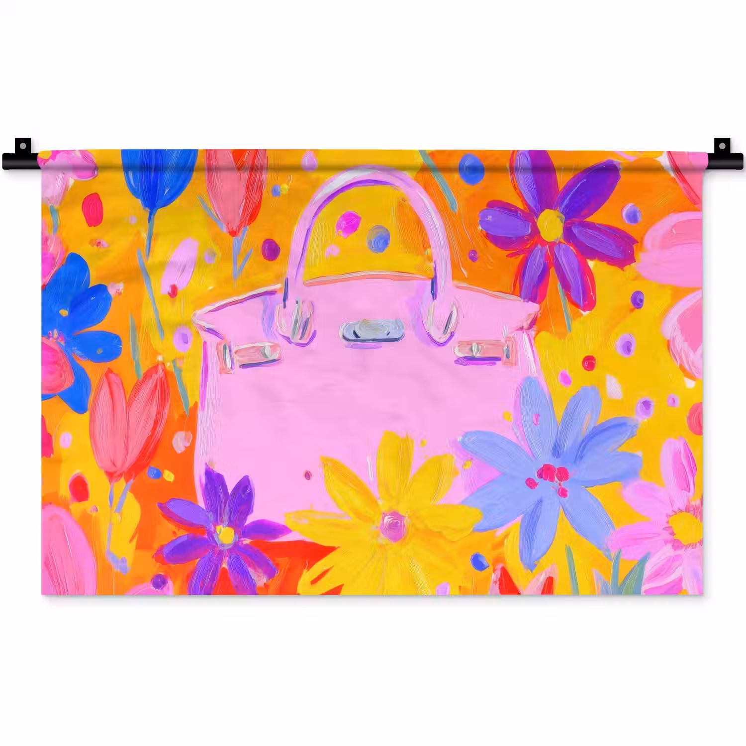 Tas - Roze - Bloemen Wandkleed katoen klein -zz3d