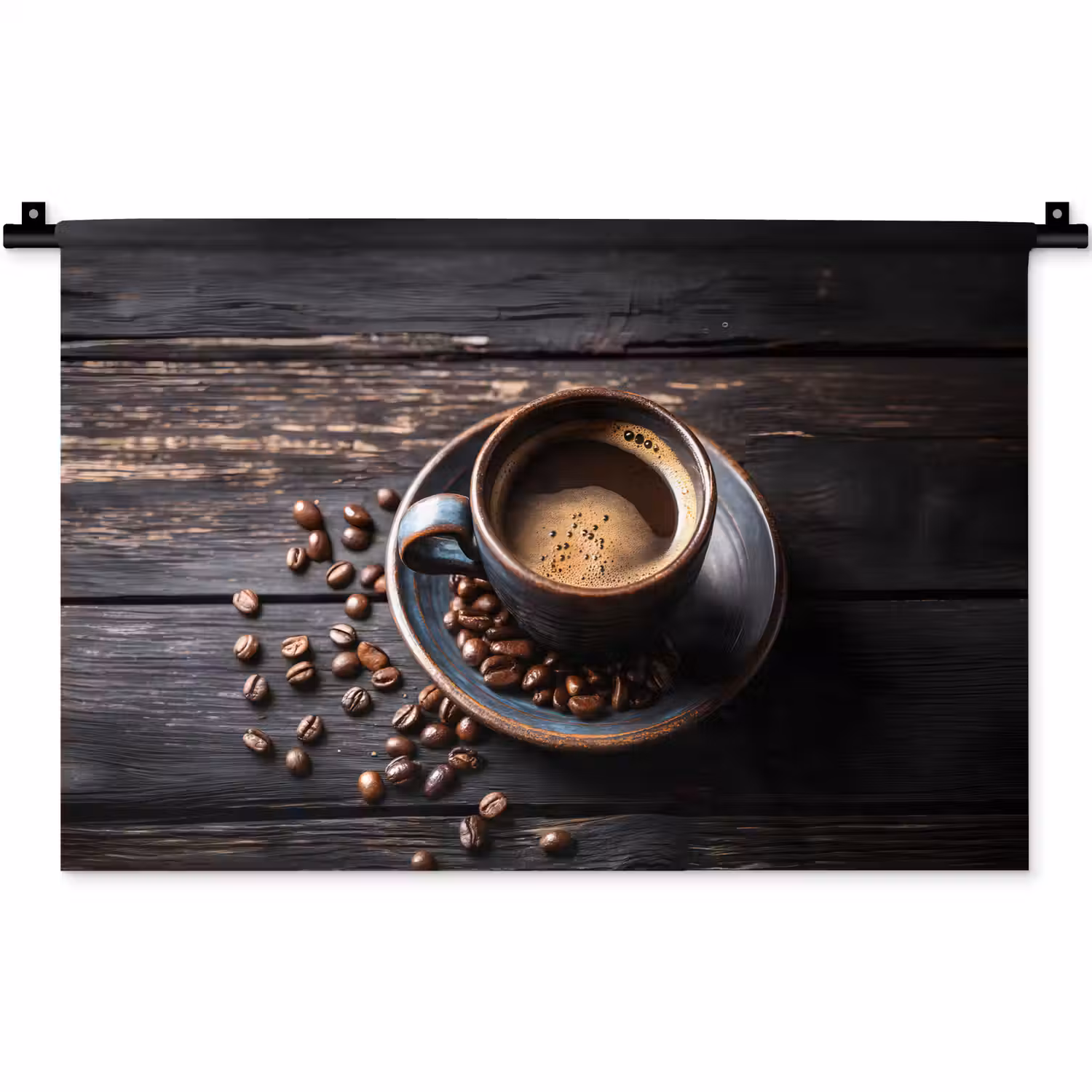 Kop - Koffie - Hout - Bonen Wandkleed katoen klein -zz3d