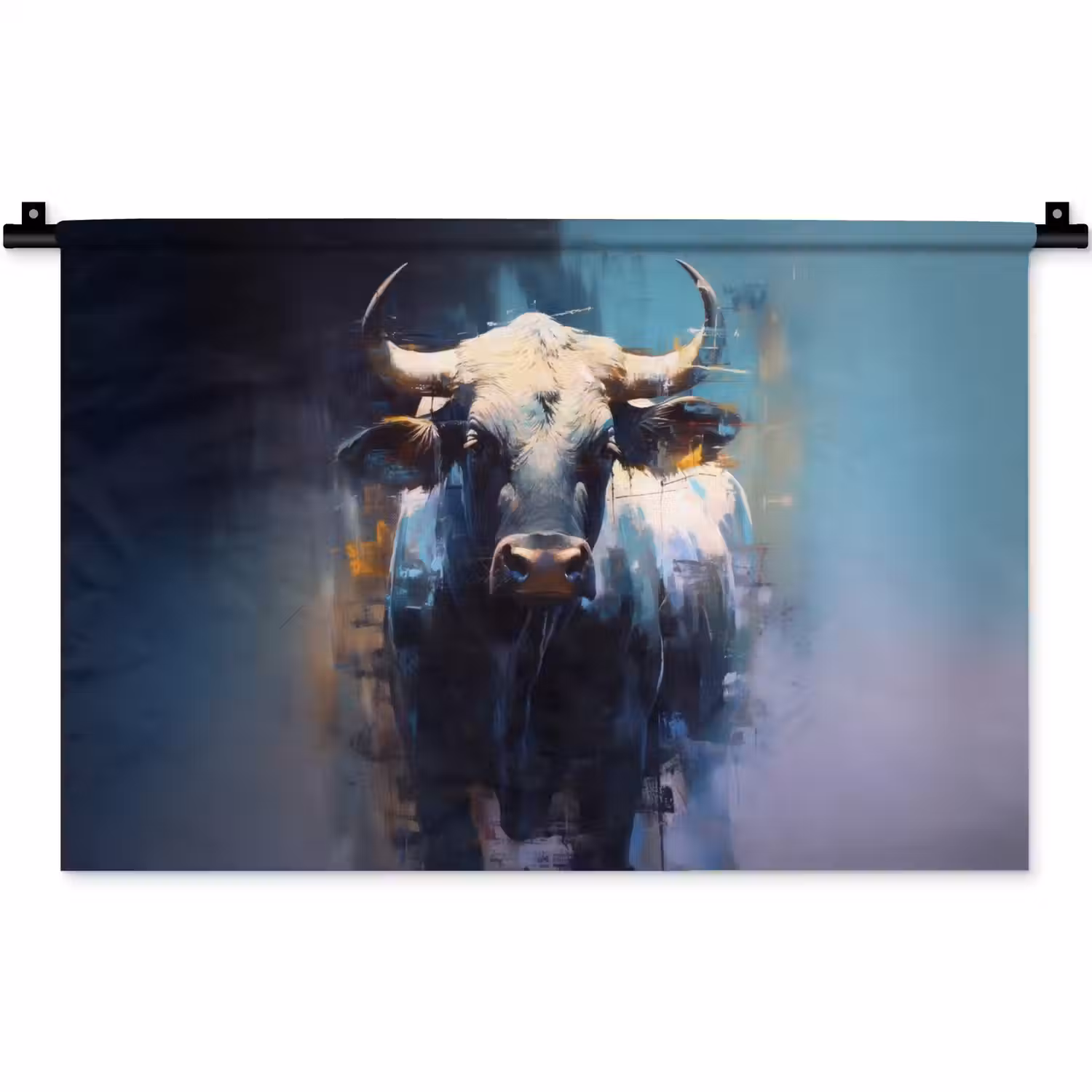 Stier - Zwart - Abstract - Horens Wandkleed katoen klein -zz3d