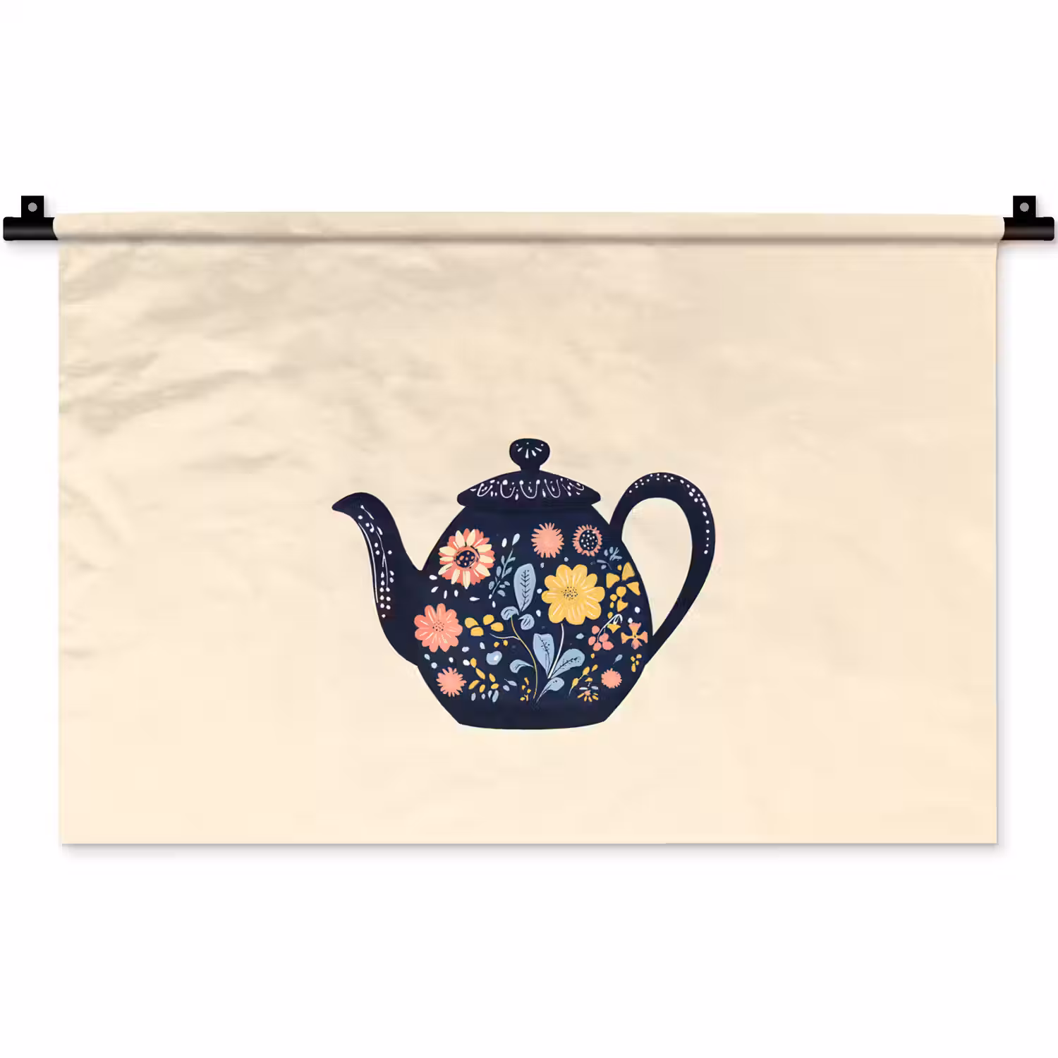 Theepot - Kleurrijk - Bloemen Wandkleed katoen klein -zz3d