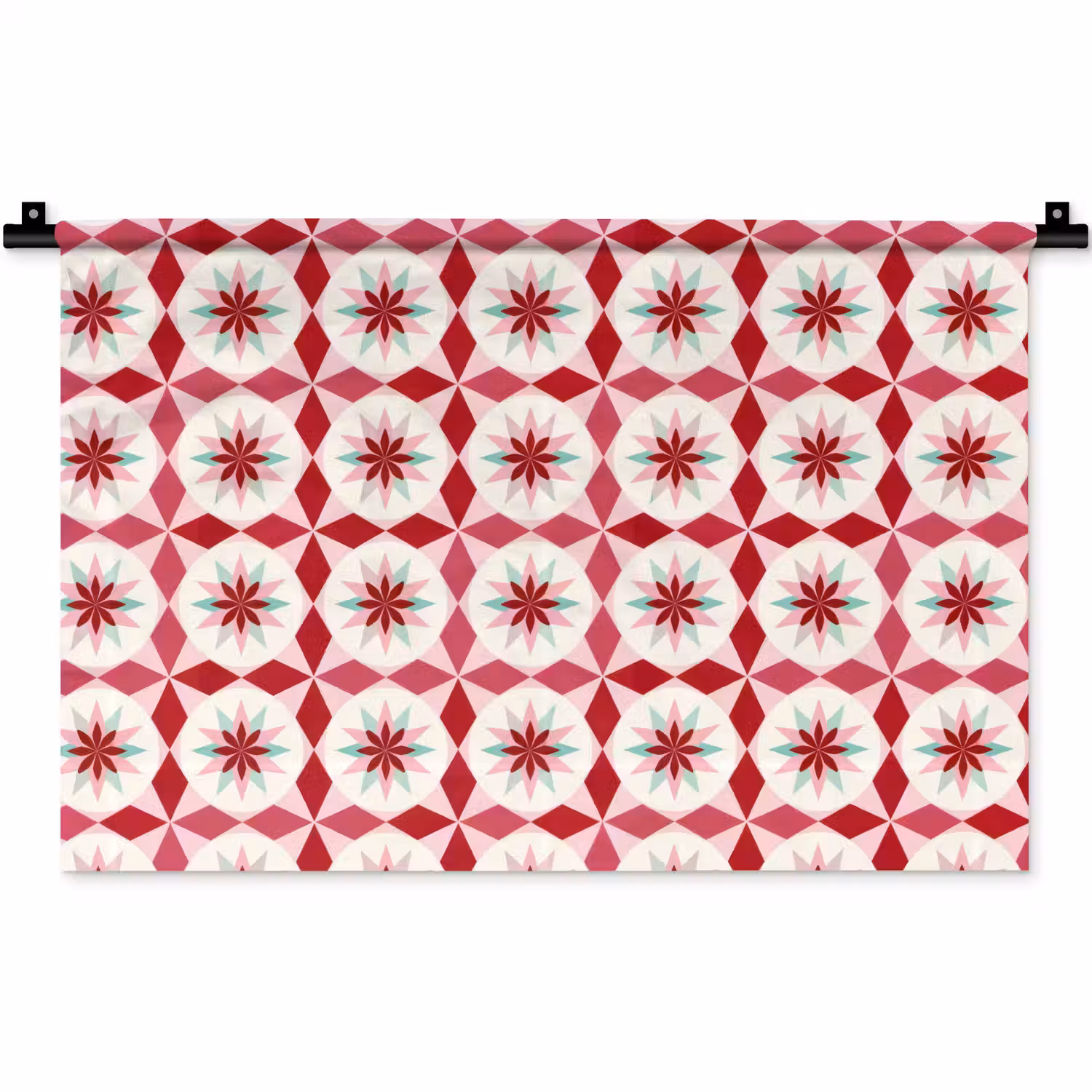 Tegelpatroon - Sterren - Retro - Roze - Mintgroen Wandkleed katoen klein 269 -zz3d