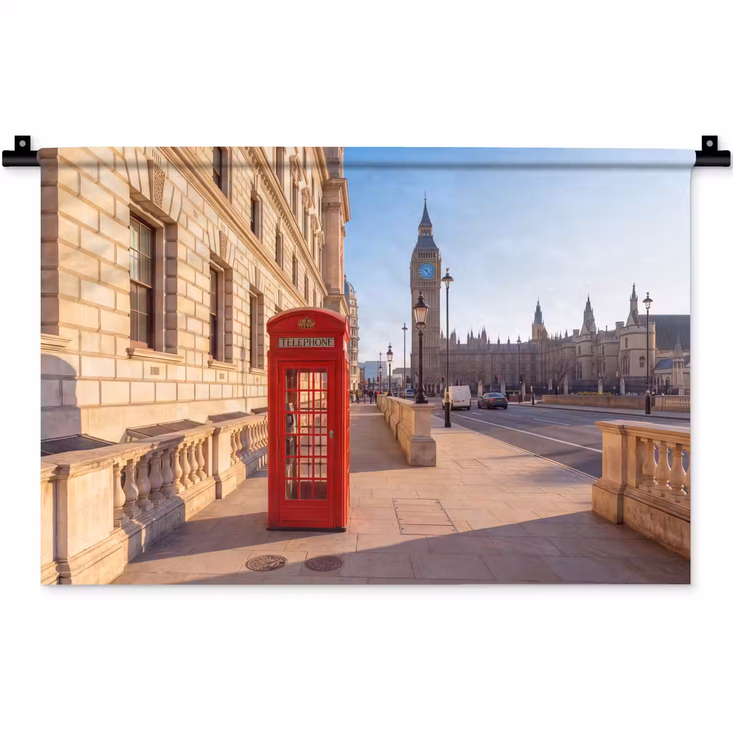 Telefooncel - Rood - Londen - Stad - Architectuur Wandkleed katoen klein -zz3d