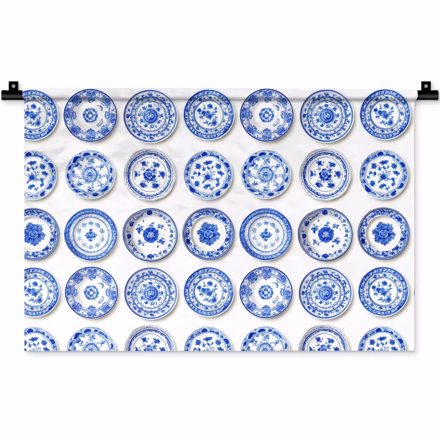 Borden - Bloemen - Patroon - Blauw Wandkleed katoen klein 269 -zz3d