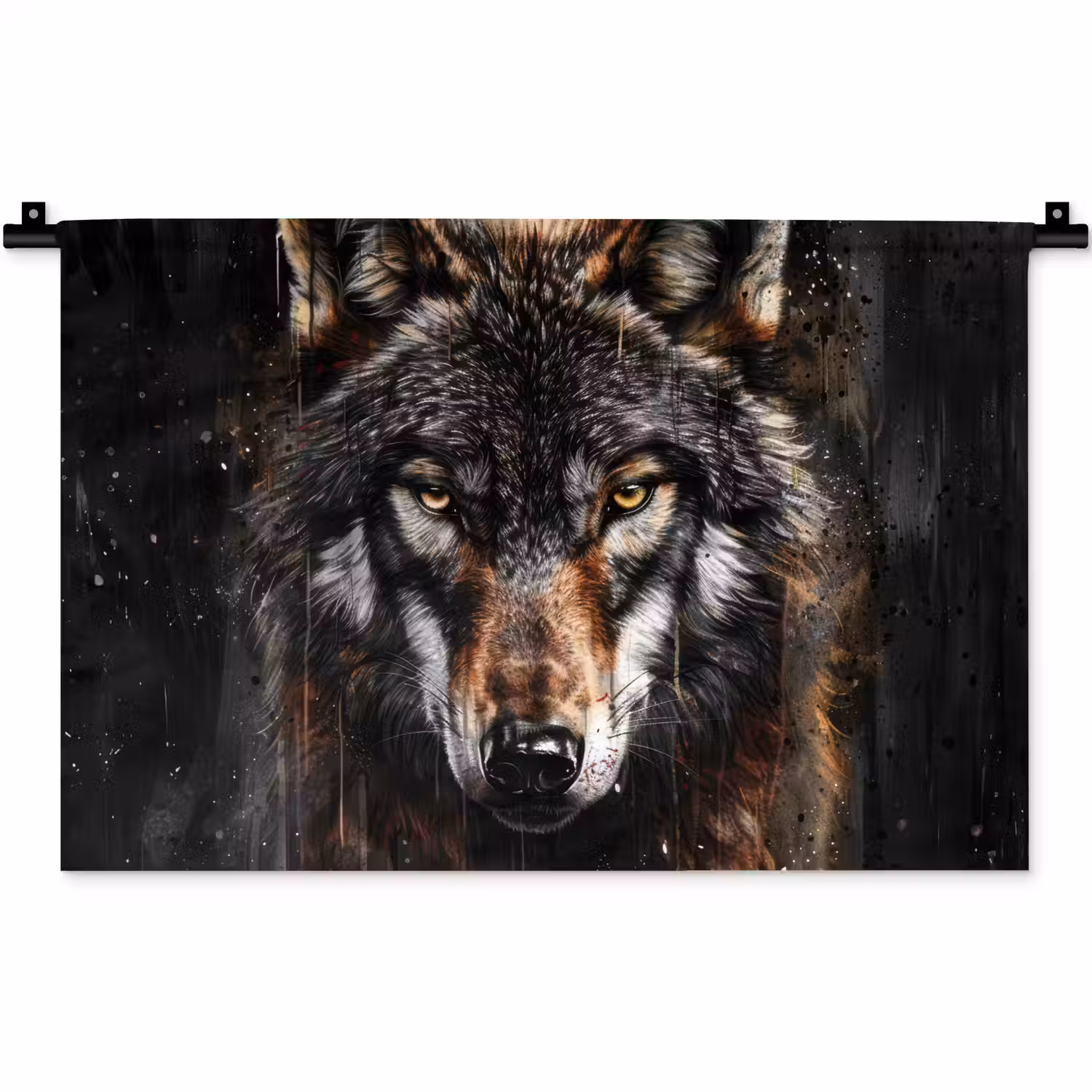 Dieren - Wolf - Portret - Zwart - Bruin Wandkleed katoen klein -zz3d