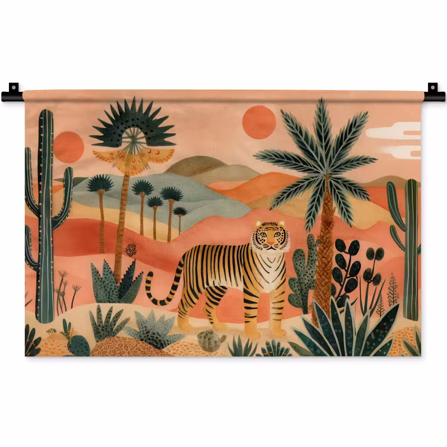 Tijger - Palmen - Cactus - Oranje Wandkleed katoen klein -zz3d