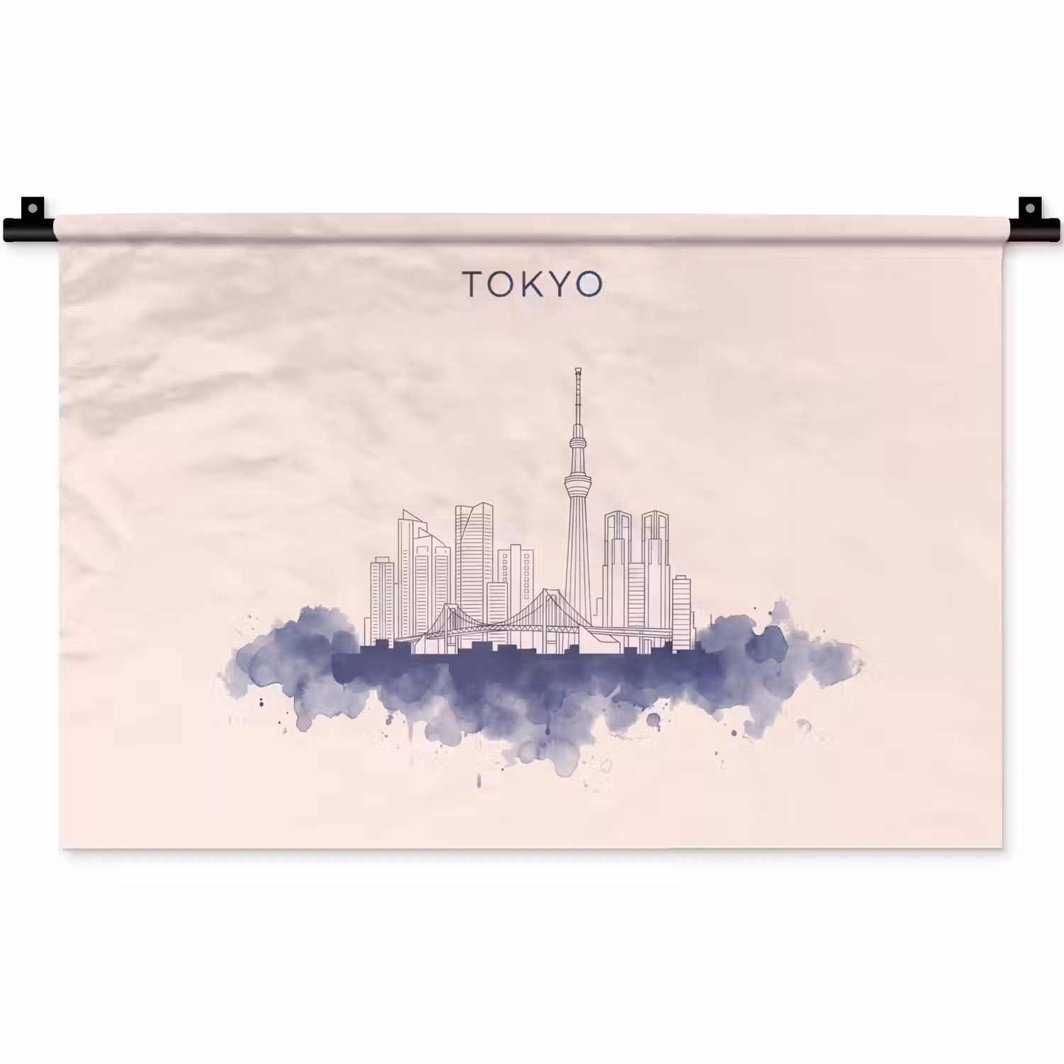 Tokyo - Skyline - Stad - Abstract - Blauw Wandkleed katoen klein -zz3d