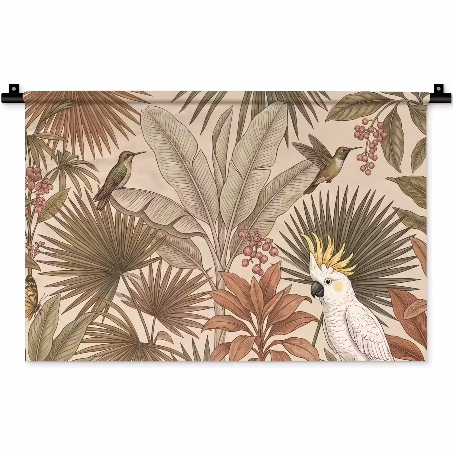 Tropisch - Vogels - Beige Wandkleed katoen klein -zz3d