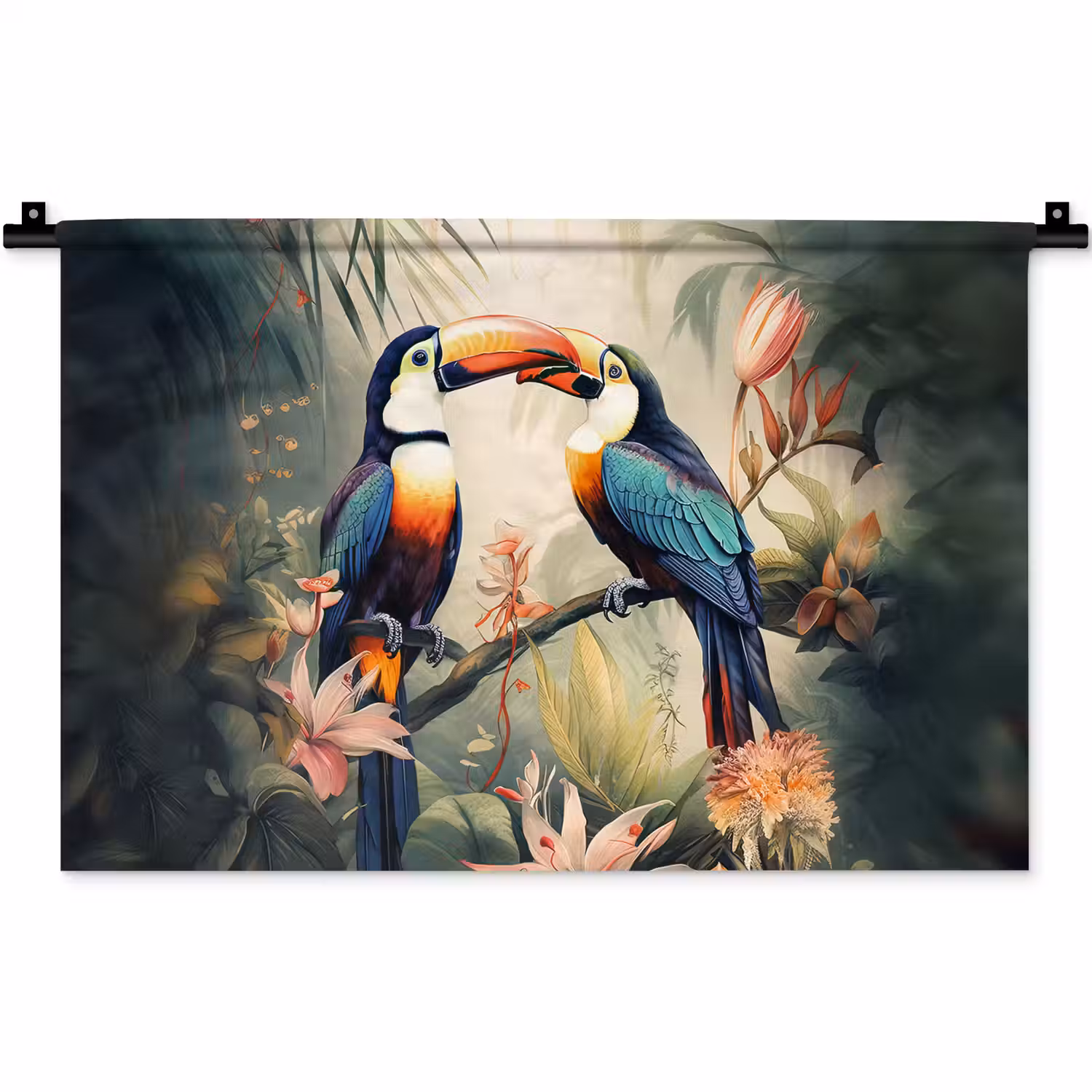 Toekan - Vogels - Bloemen - Natuur - Jungle Wandkleed katoen klein -zz3d