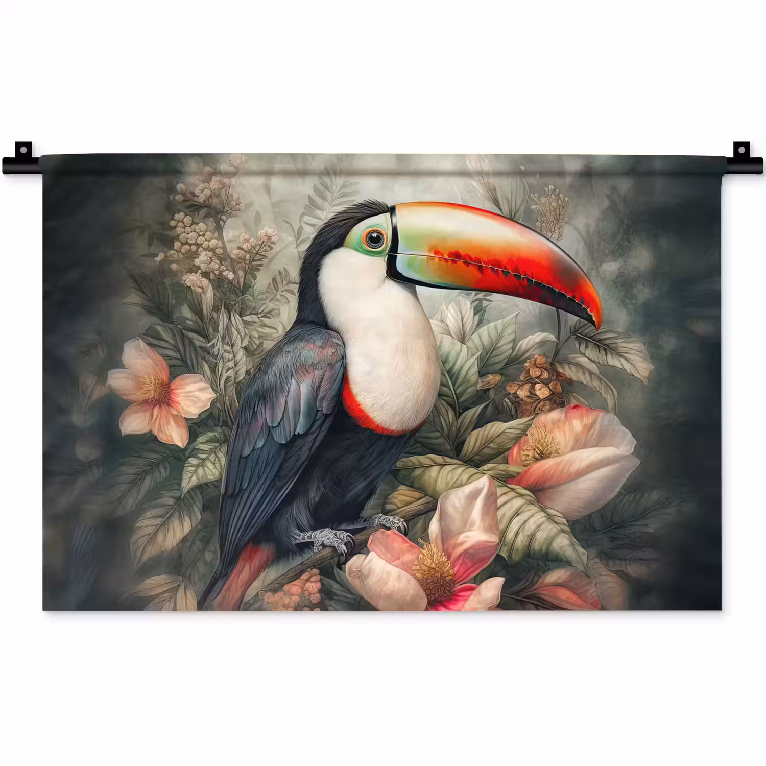 Toekan - Vogels - Bloemen - Planten - Tropisch Wandkleed katoen klein -zz3d