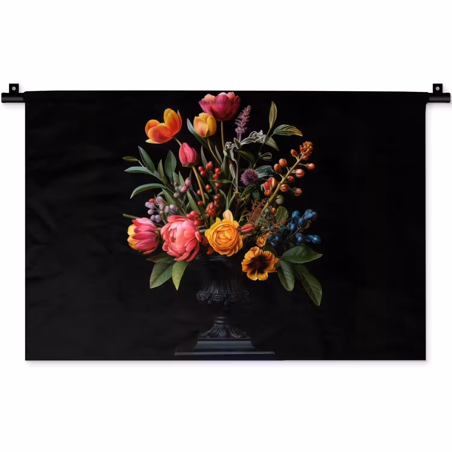Tulpen - Bessen - Boeket - Vaas Wandkleed katoen klein -zz3d