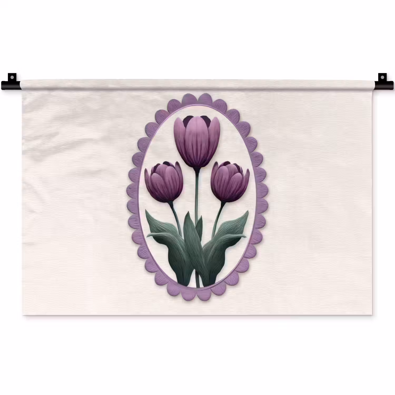 Tulpen - Paars - Lijst - Bladeren Wandkleed katoen klein -zz3d