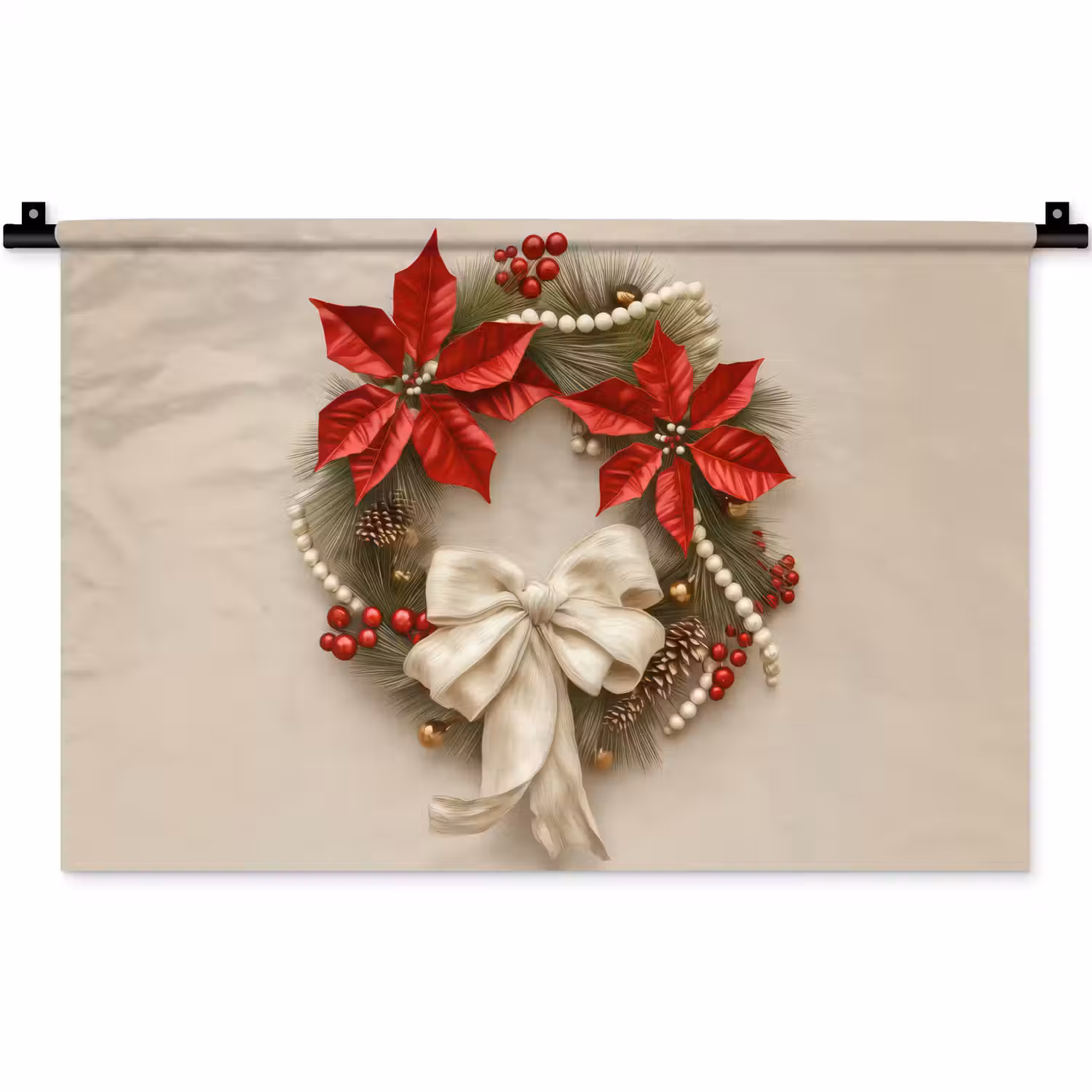 Deurkrans - Strik - Kerst - Rood - Groen Wandkleed katoen klein -zz3d