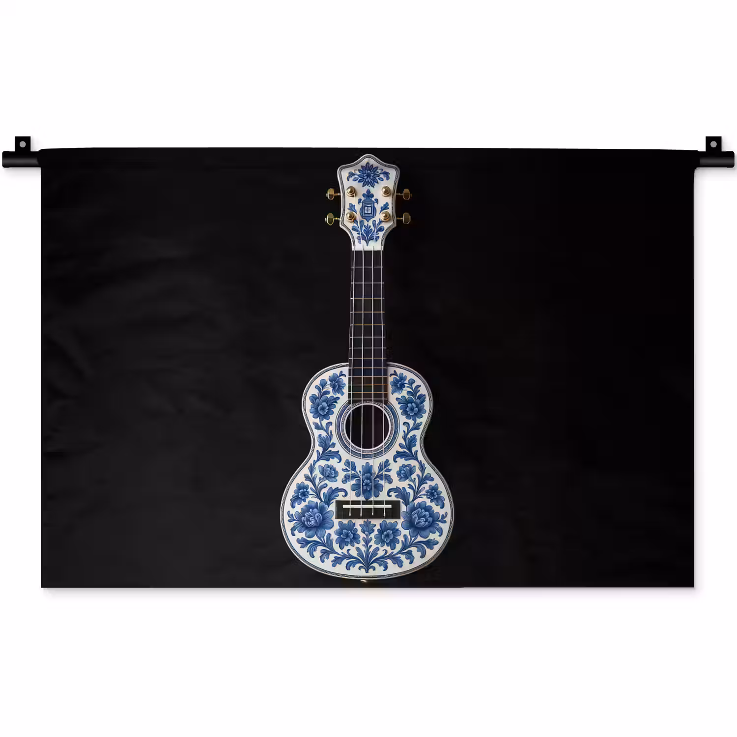 Ukelele - Delfts - Blauw - Muziek Wandkleed katoen klein -zz3d