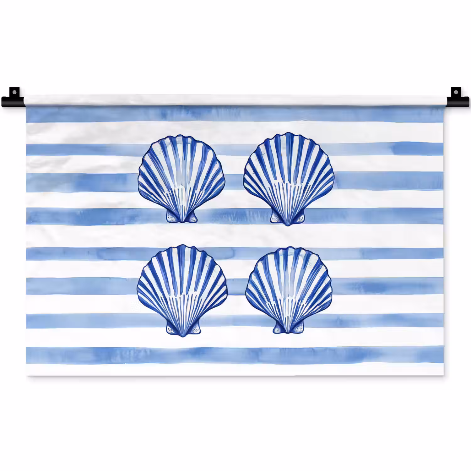 Vier schelpen - Blauw - Wit - Strepen Wandkleed katoen klein -zz3d