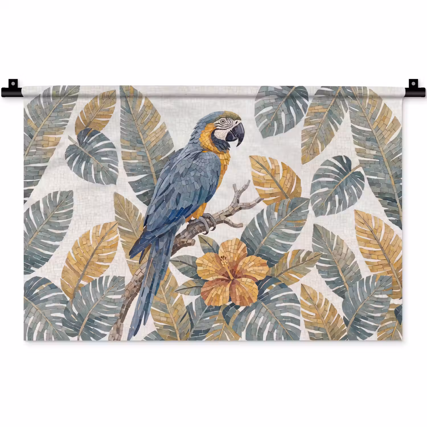 Vogel - Tak - Natuur - Mozaïek - Blauw Wandkleed katoen klein -zz3d