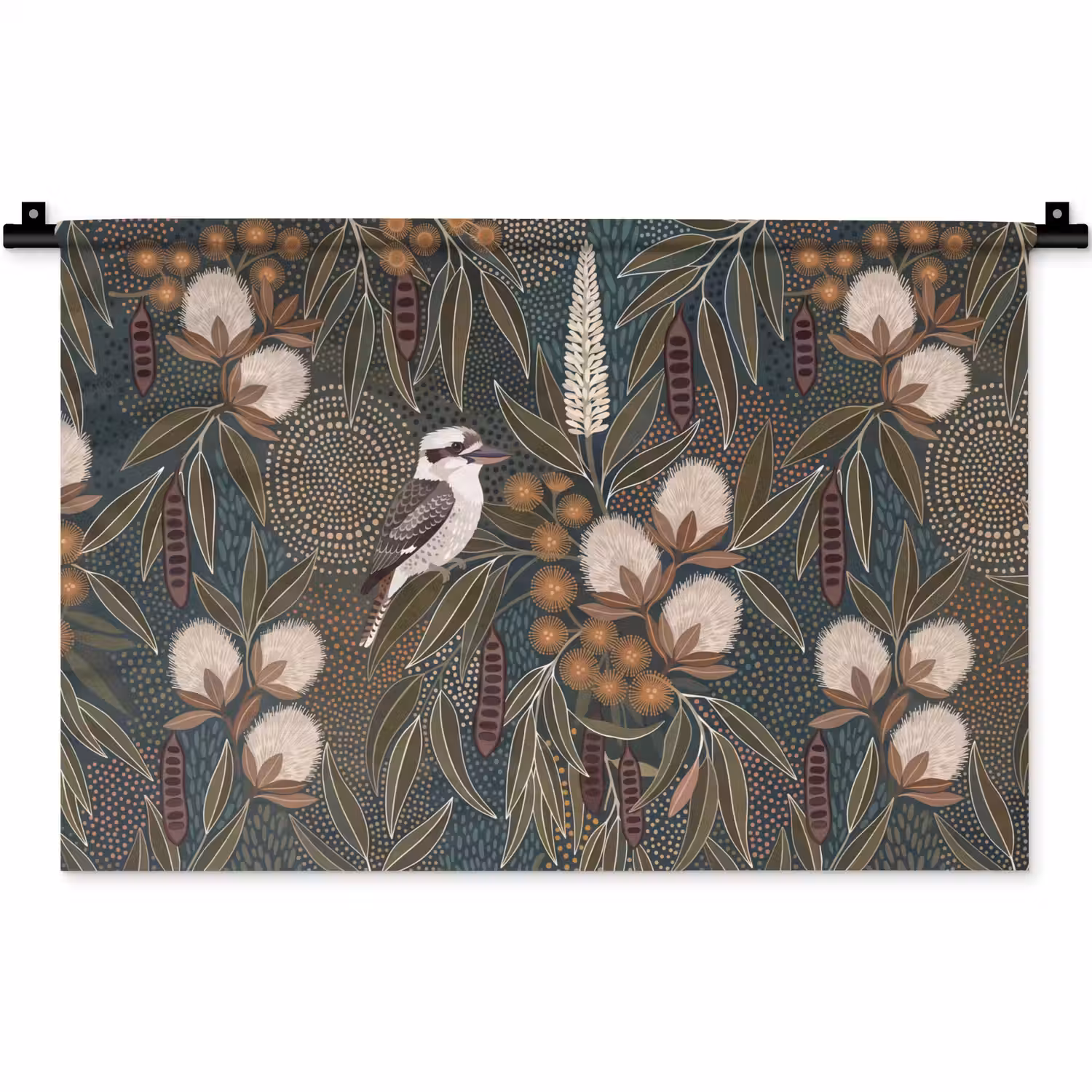 Vogel - Bladeren - Natuur - Illustratie - Groen Wandkleed katoen klein -zz3d