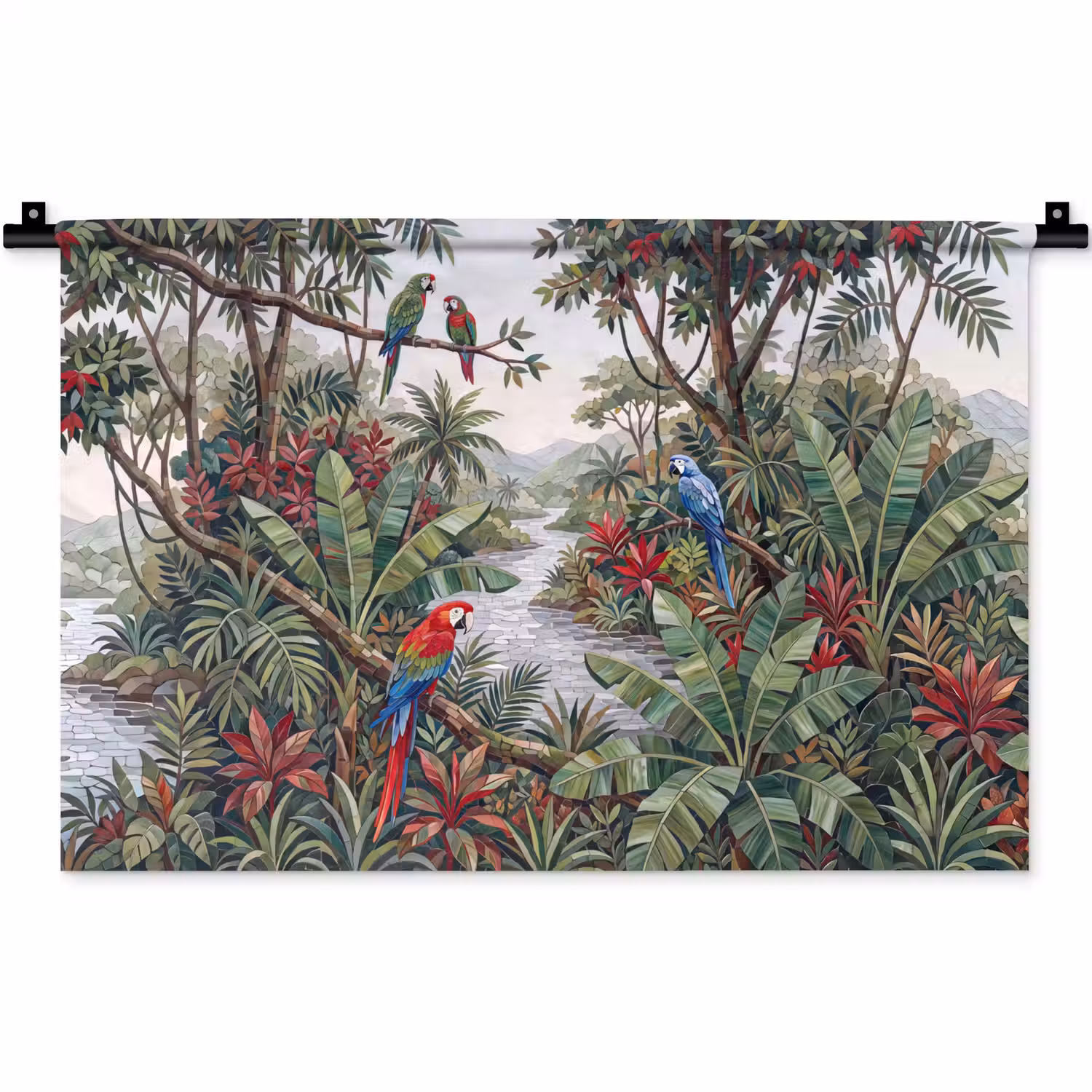 Vogel - Jungle - Natuur - Mozaïek - Groen Wandkleed katoen klein -zz3d