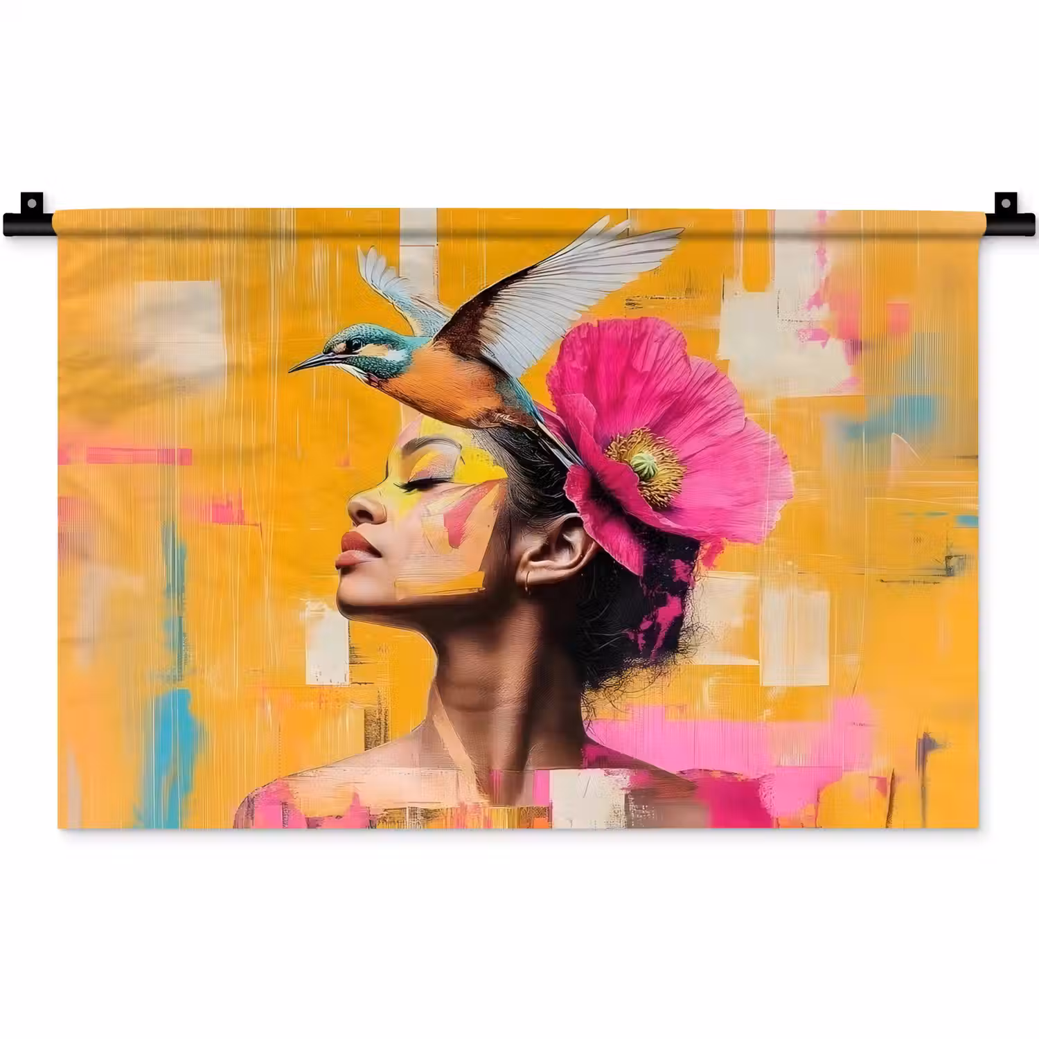 Vogel - Vrouw - Abstract - Bloem Wandkleed katoen klein -zz3d