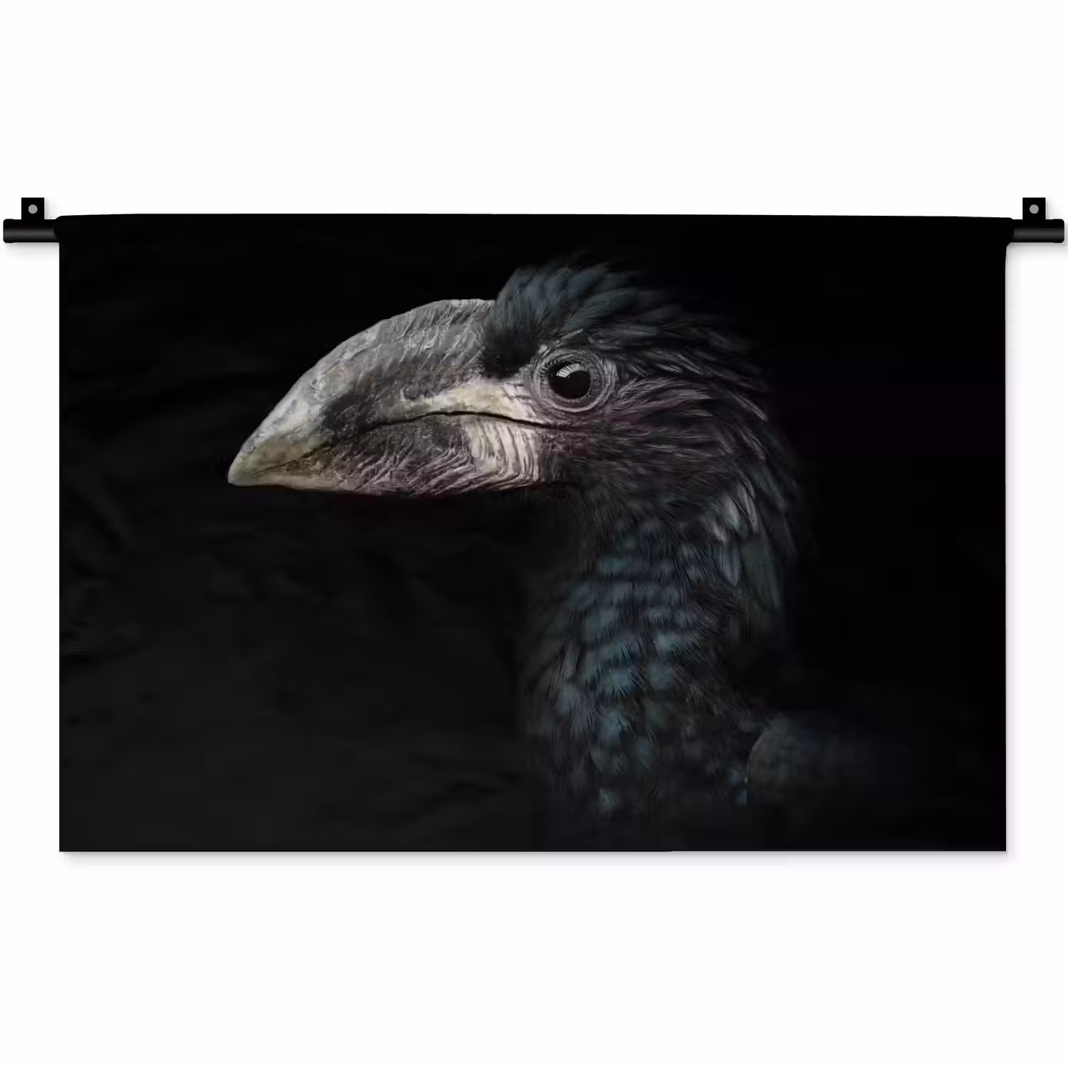Vogel - Portret - Neushoornvogel - Zwart - Dieren Wandkleed katoen klein -zz3d