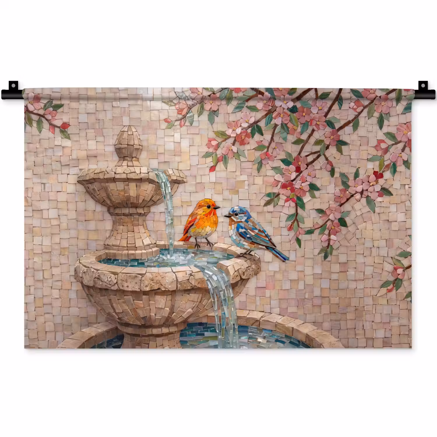 Vogel - fontein - mozaiek - kleurrijk - dieren Wandkleed katoen klein -zz3d