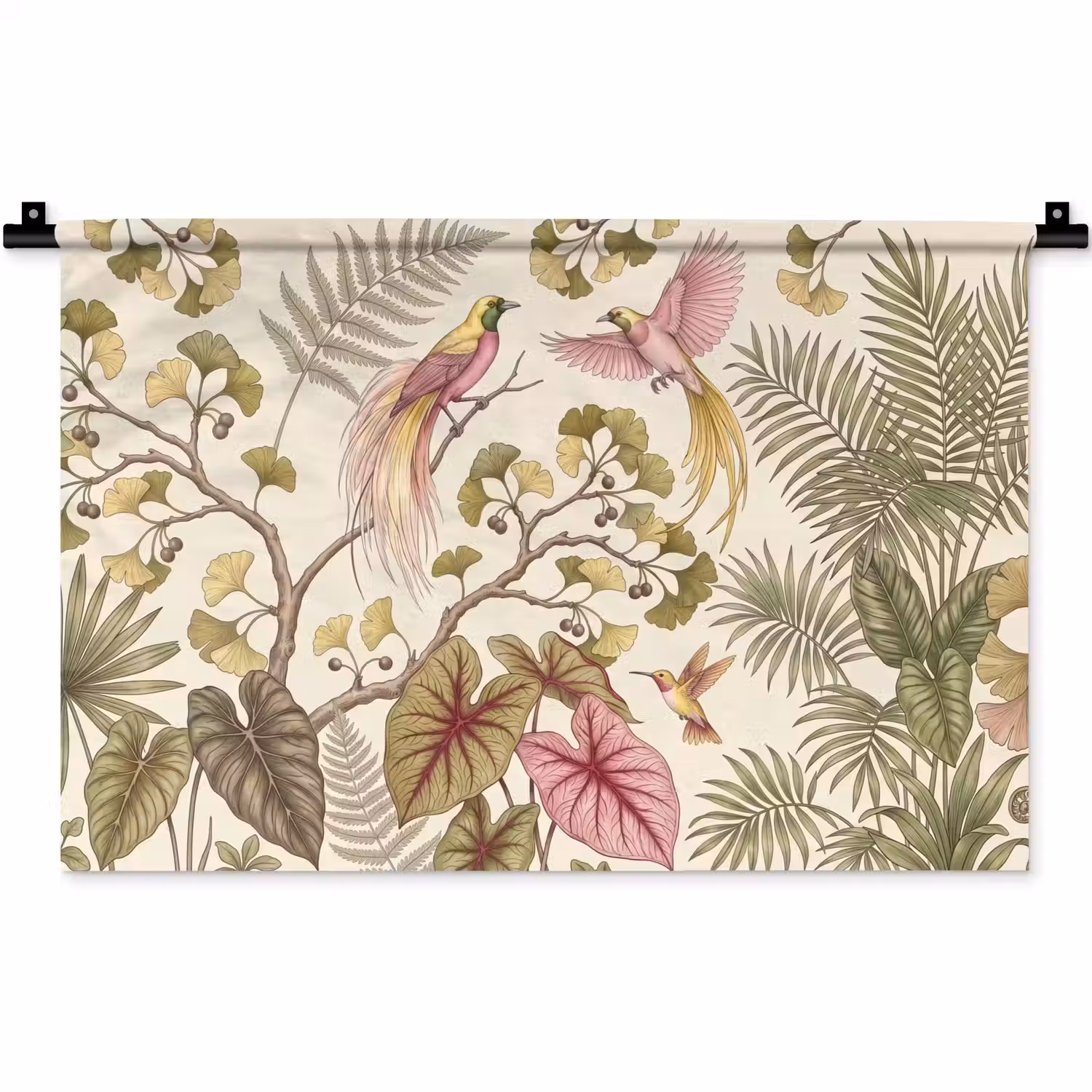 Vogels - Tropisch - Botanisch - Roze Wandkleed katoen klein -zz3d