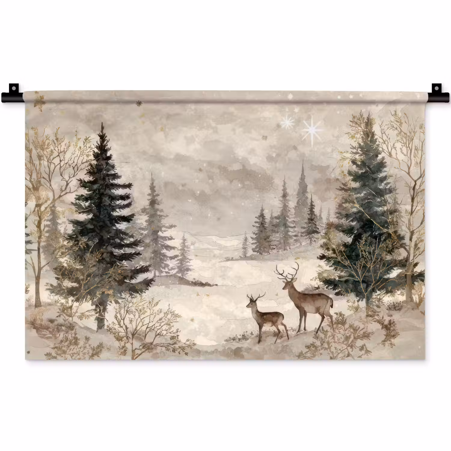 Bos - Herten - Winter - Sneeuw Wandkleed katoen klein -zz3d