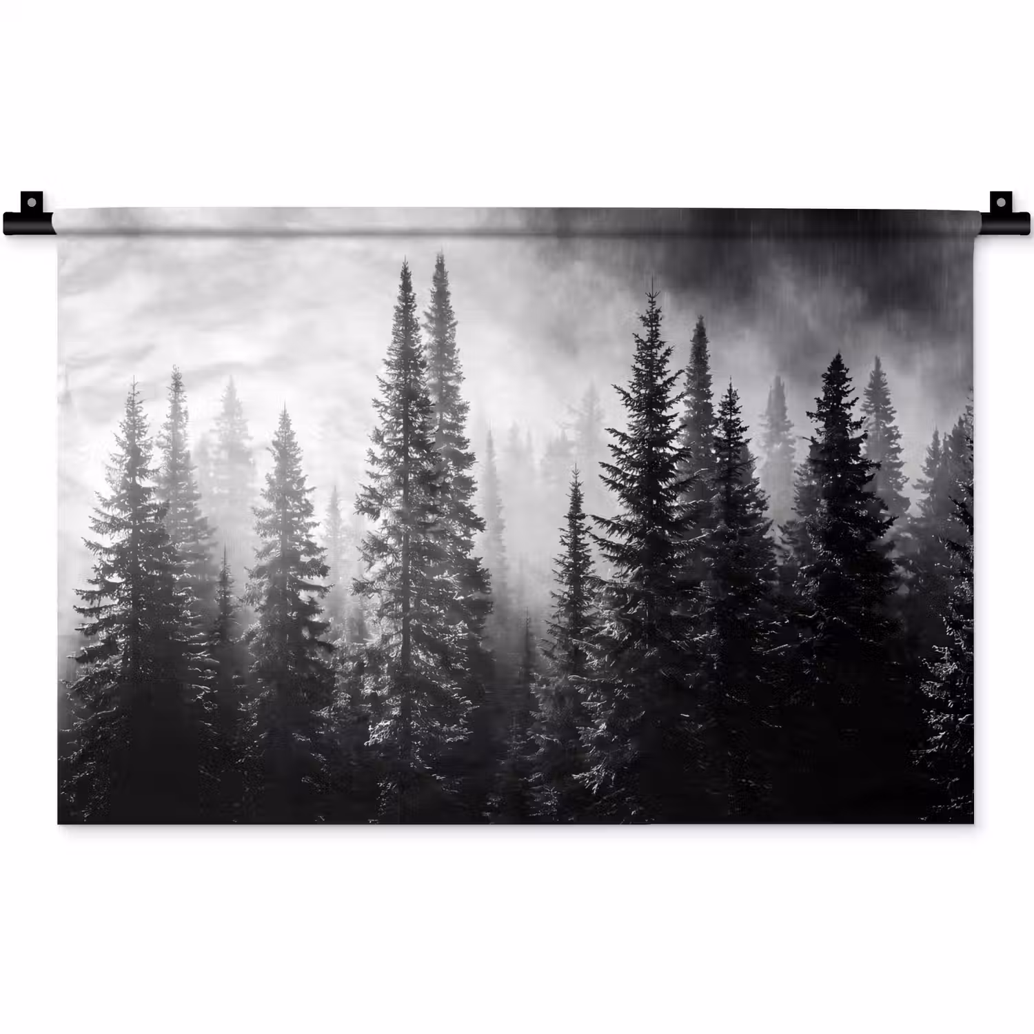 Bos - Mist - Winter - Monochroom - Natuur Wandkleed katoen klein -zz3d