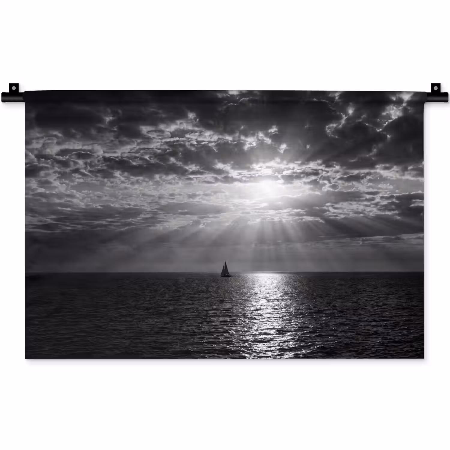 Water - Boot - Lucht - Natuur - Zwart-wit Wandkleed katoen klein -zz3d